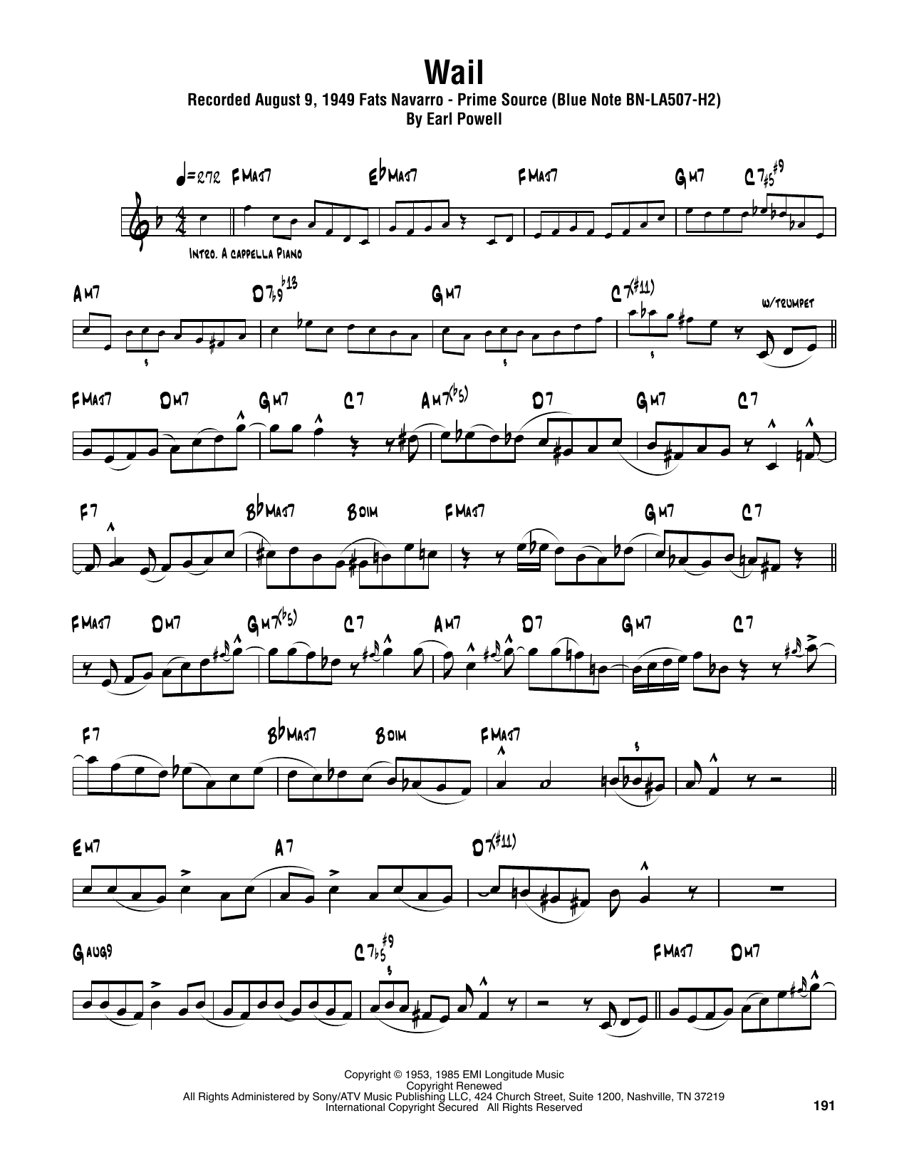 Sonny Rollins Wail Sheet Music