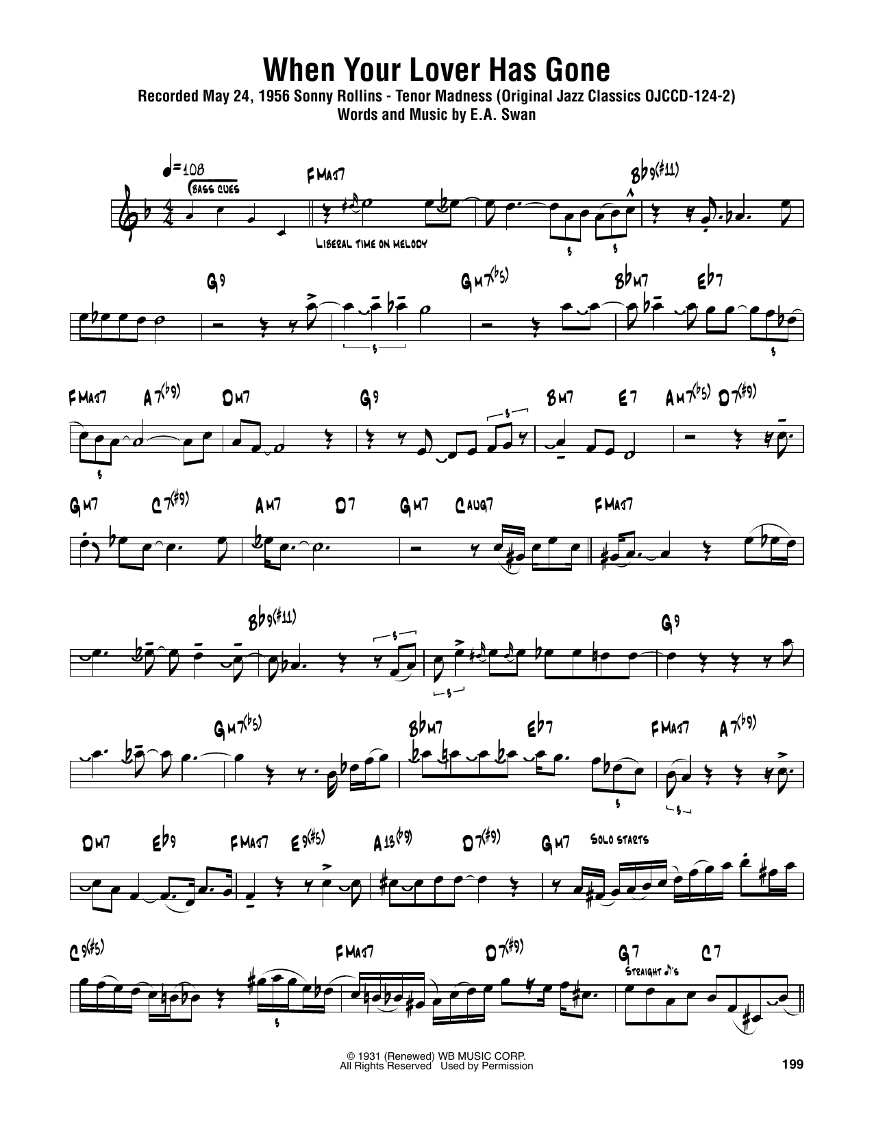 Sonny Rollins When Your Lover Has Gone Sheet Music