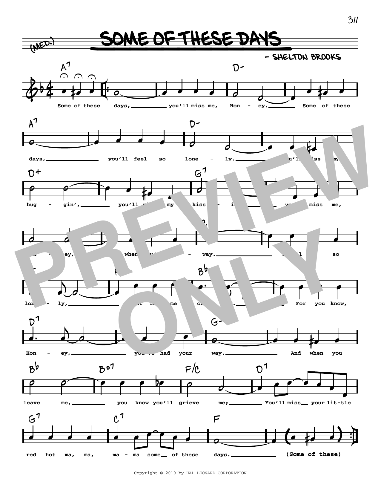 Sophie Tucker Some Of These Days (arr. Robert Rawlins) Sheet Music