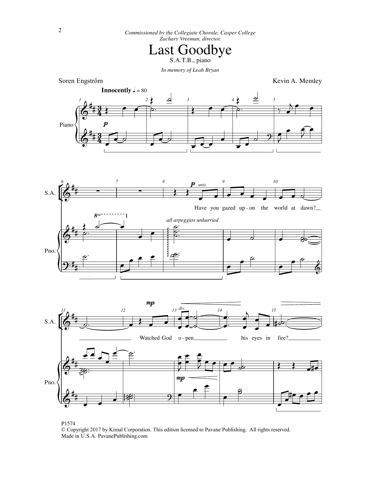 Soren Engström Last Goodbye Sheet Music