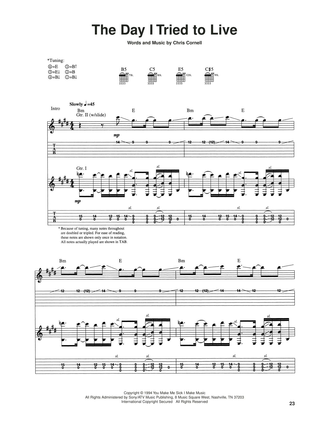 Soundgarden The Day I Tried To Live Sheet Music