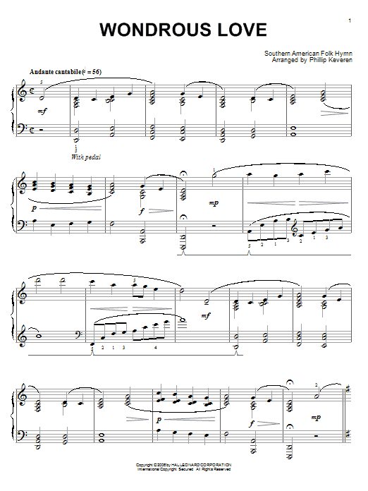Southern American Folk Hymn Wondrous Love (arr. Phillip Keveren) Sheet Music