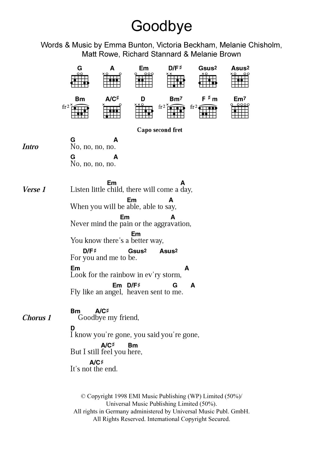 Spice Girls Goodbye Sheet Music