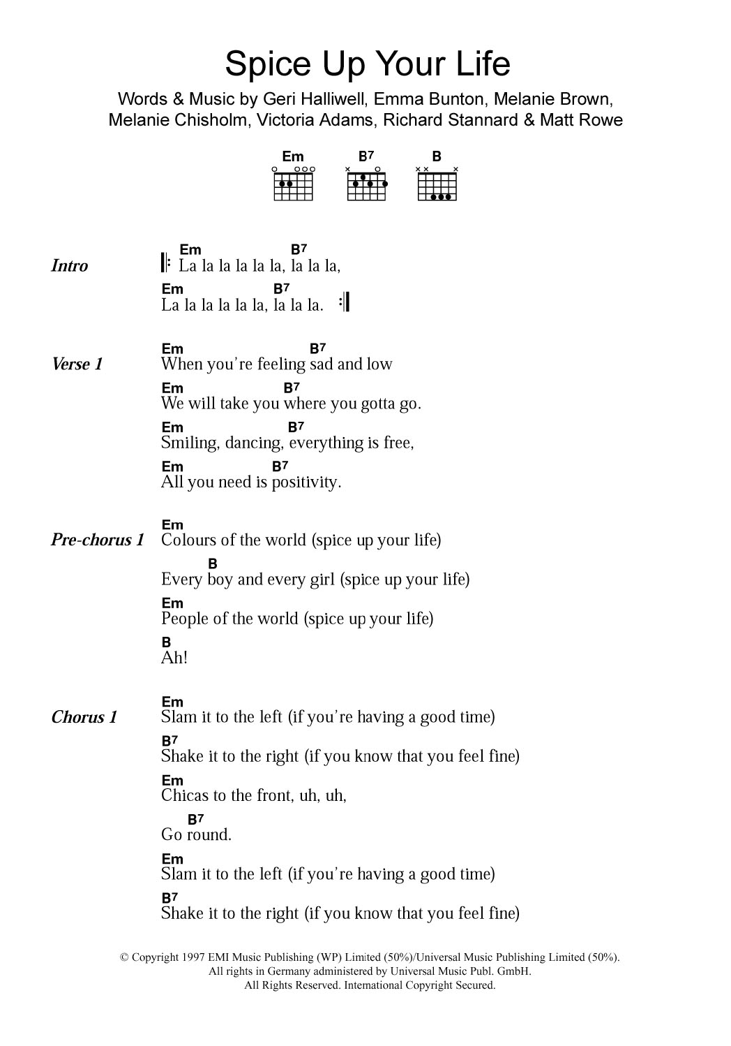 Spice Girls Spice Up Your Life Sheet Music