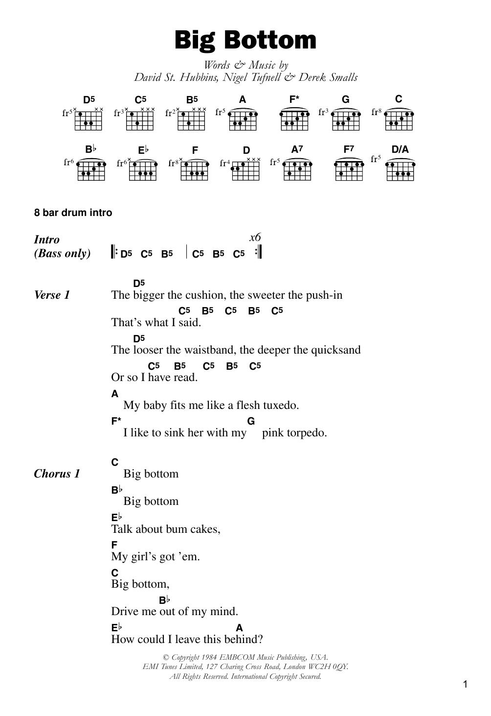 Spinal Tap Big Bottom Sheet Music