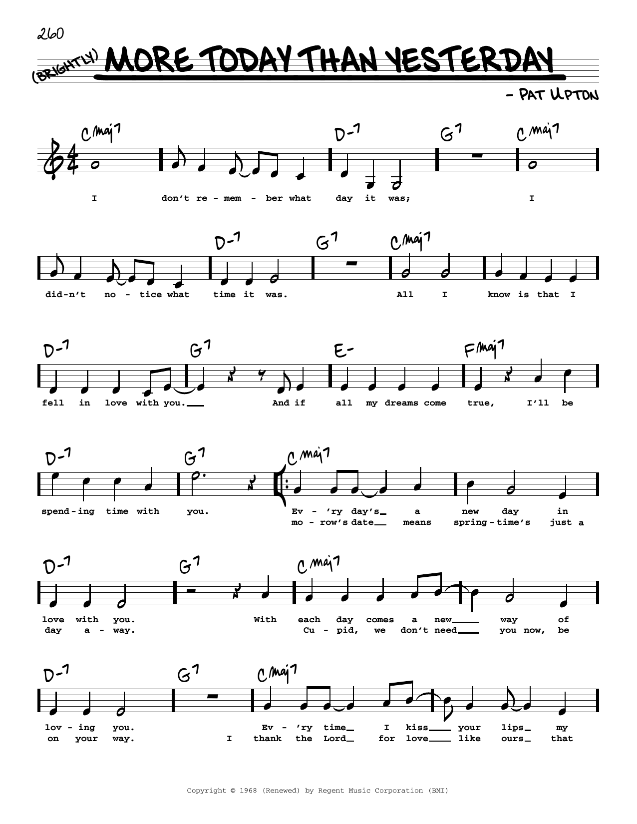 Spiral Starecase More Today Than Yesterday (High Voice) Sheet Music