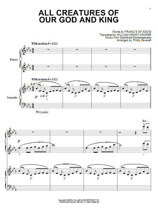 Francis Of Assisi All Creatures Of Our God And King (arr. Phillip Keveren) Sheet Music
