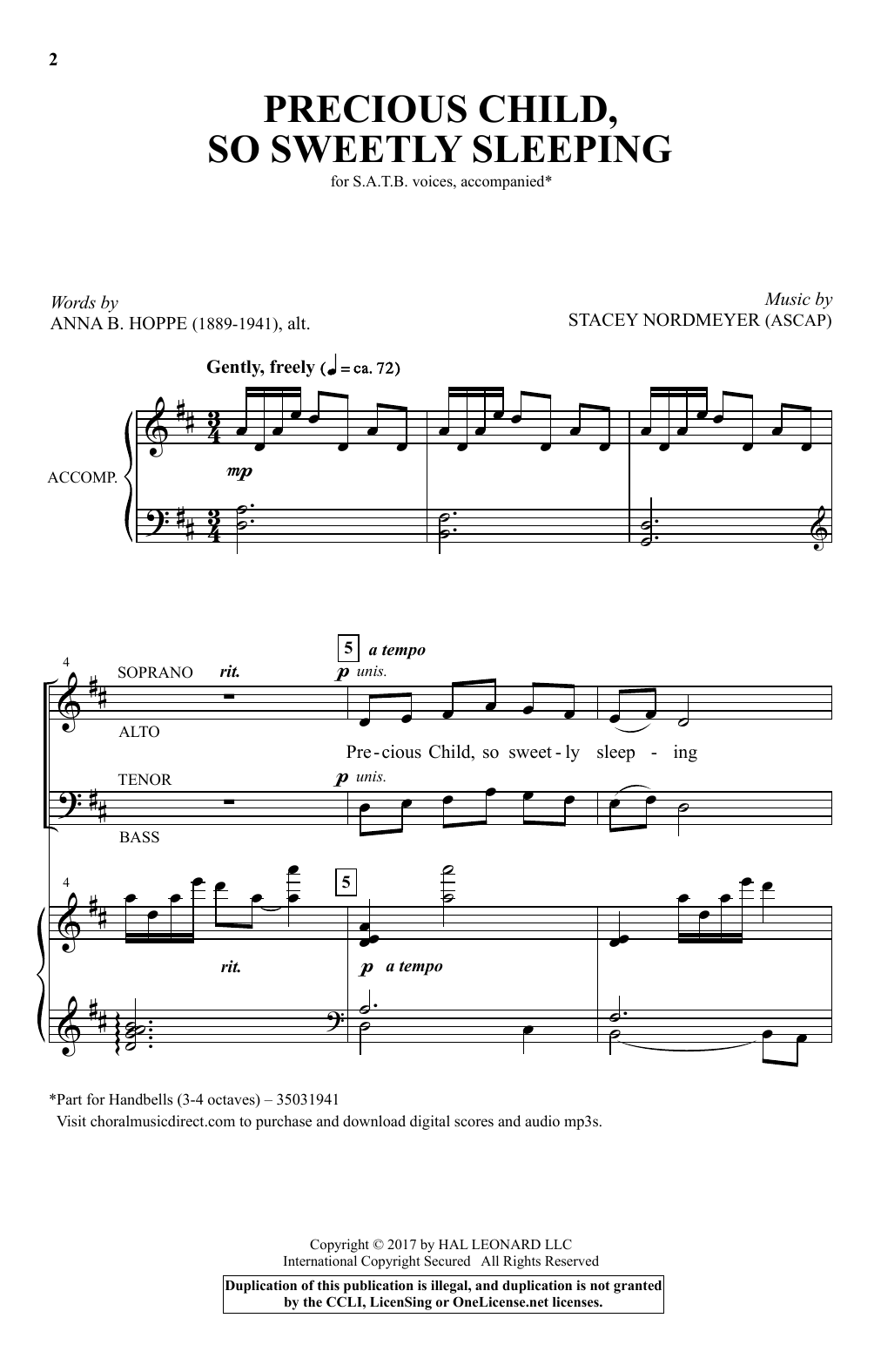 Stacey Nordmeyer Precious Child, So Sweetly Sleeping Sheet Music