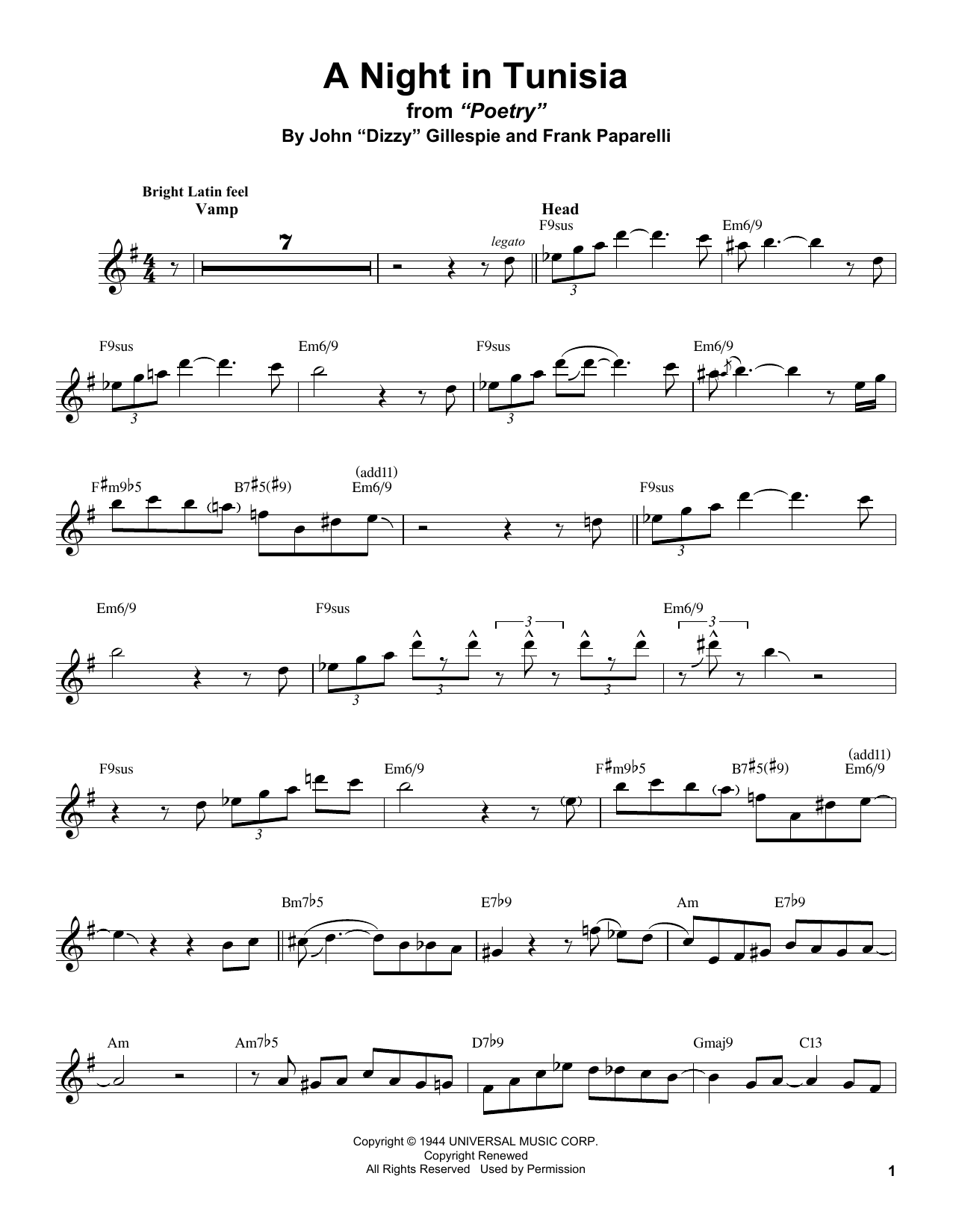Stan Getz A Night In Tunisia Sheet Music