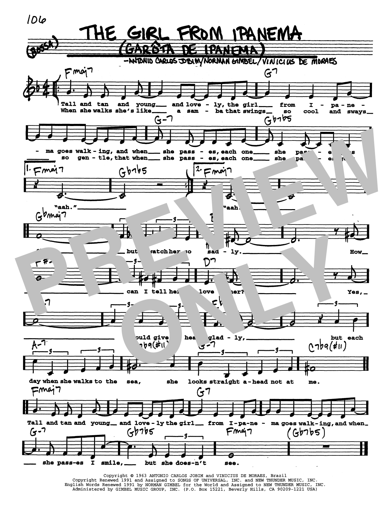 Stan Getz & Astrud Gilberto The Girl From Ipanema (Garôta De Ipanema) (Low Voice) Sheet Music