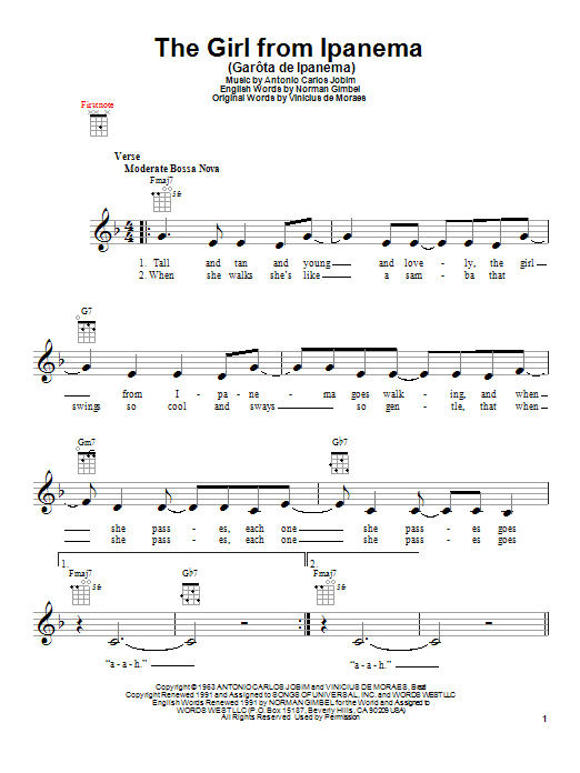 Stan Getz & Astrud Gilberto The Girl From Ipanema (Garôta De Ipanema) Sheet Music