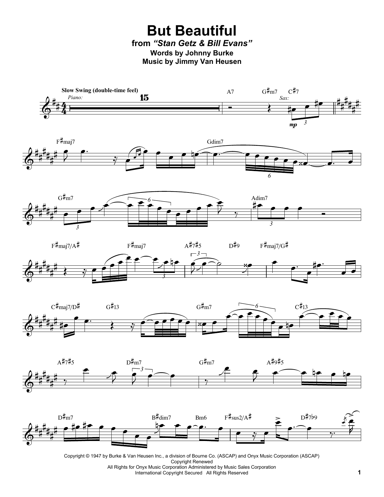 Stan Getz But Beautiful Sheet Music