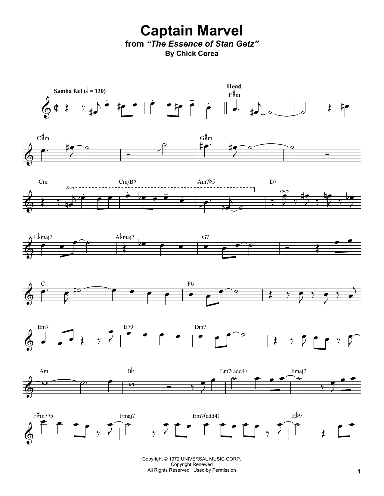 Stan Getz Captain Marvel Sheet Music