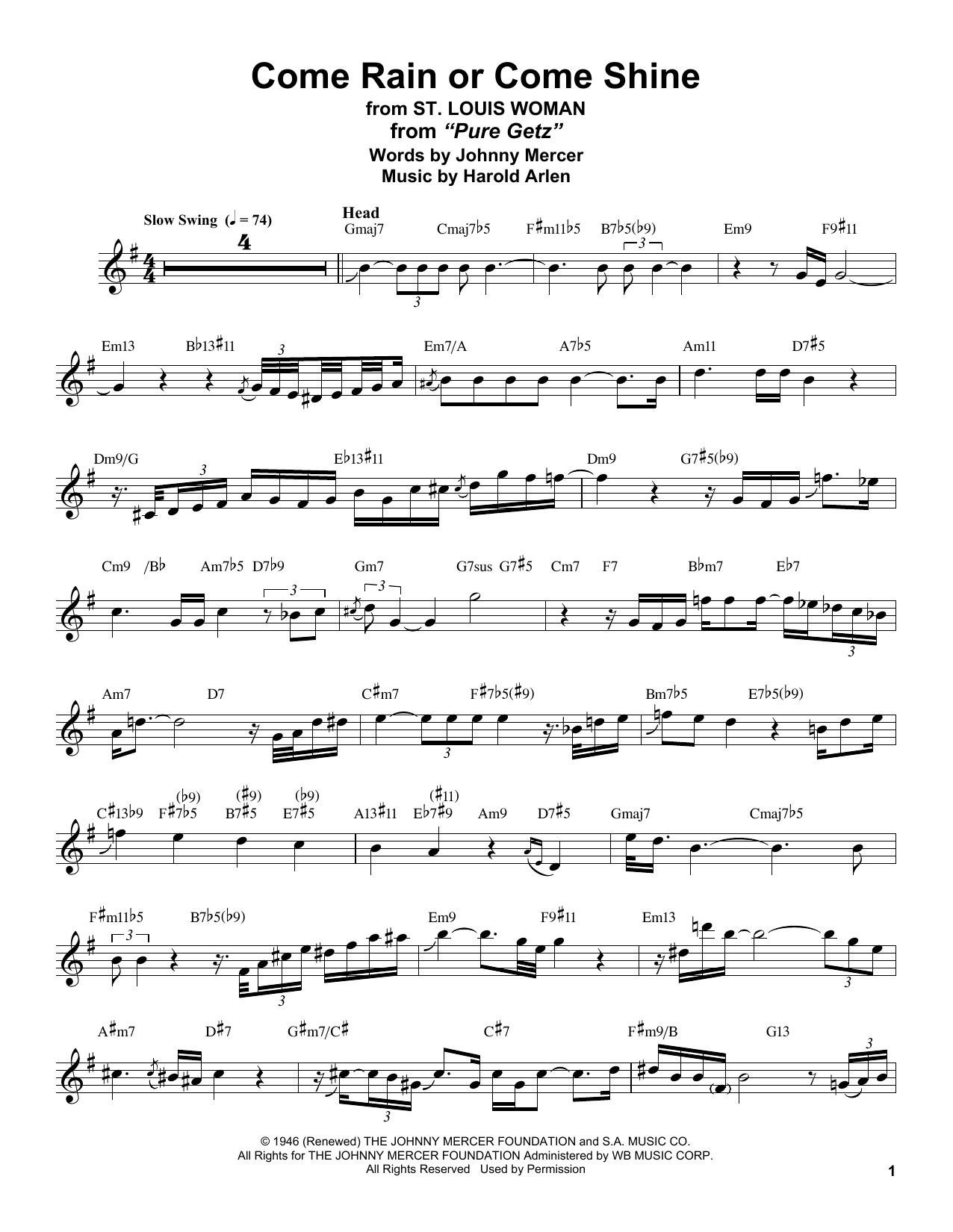 Stan Getz Come Rain Or Come Shine Sheet Music