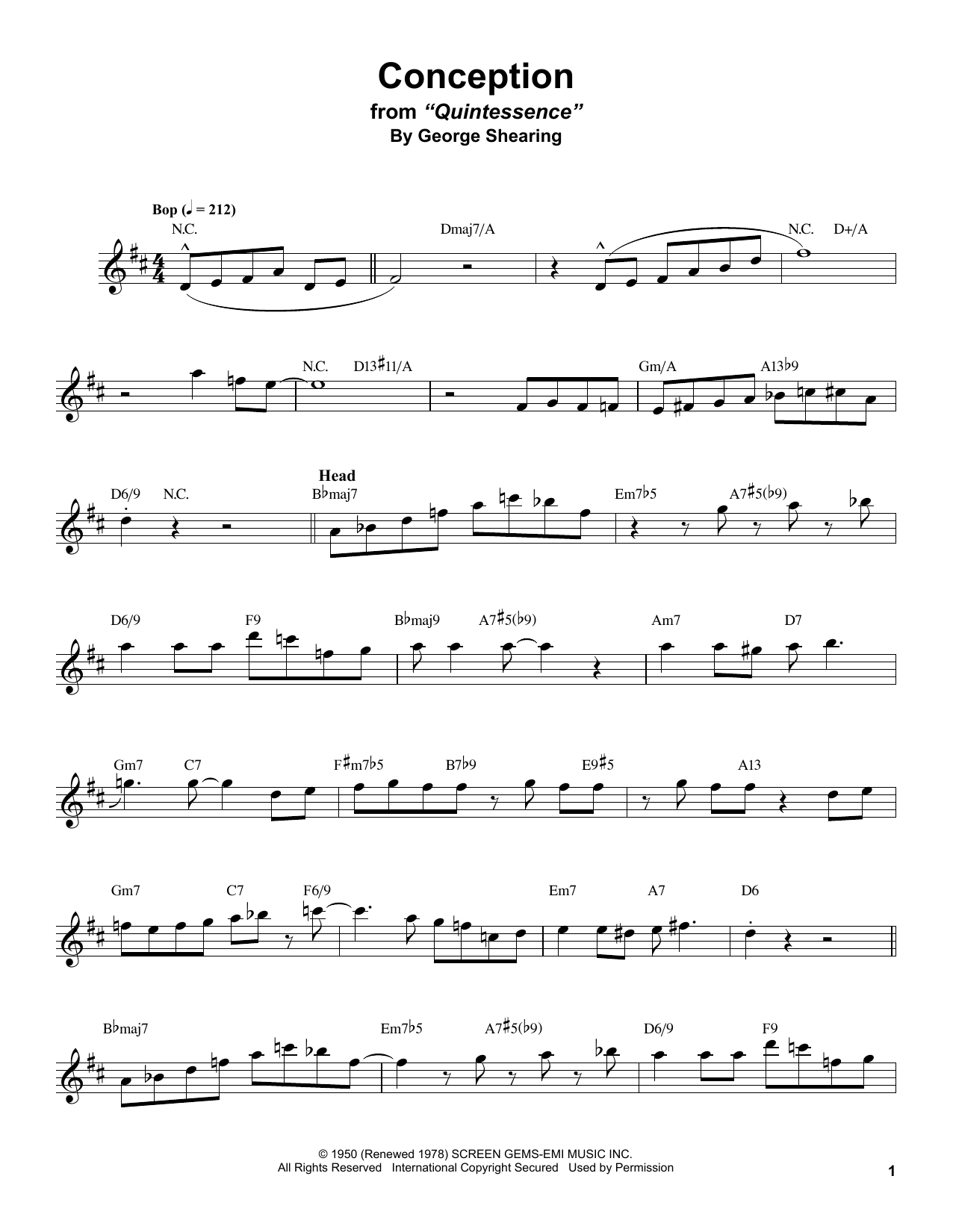 Stan Getz Conception Sheet Music
