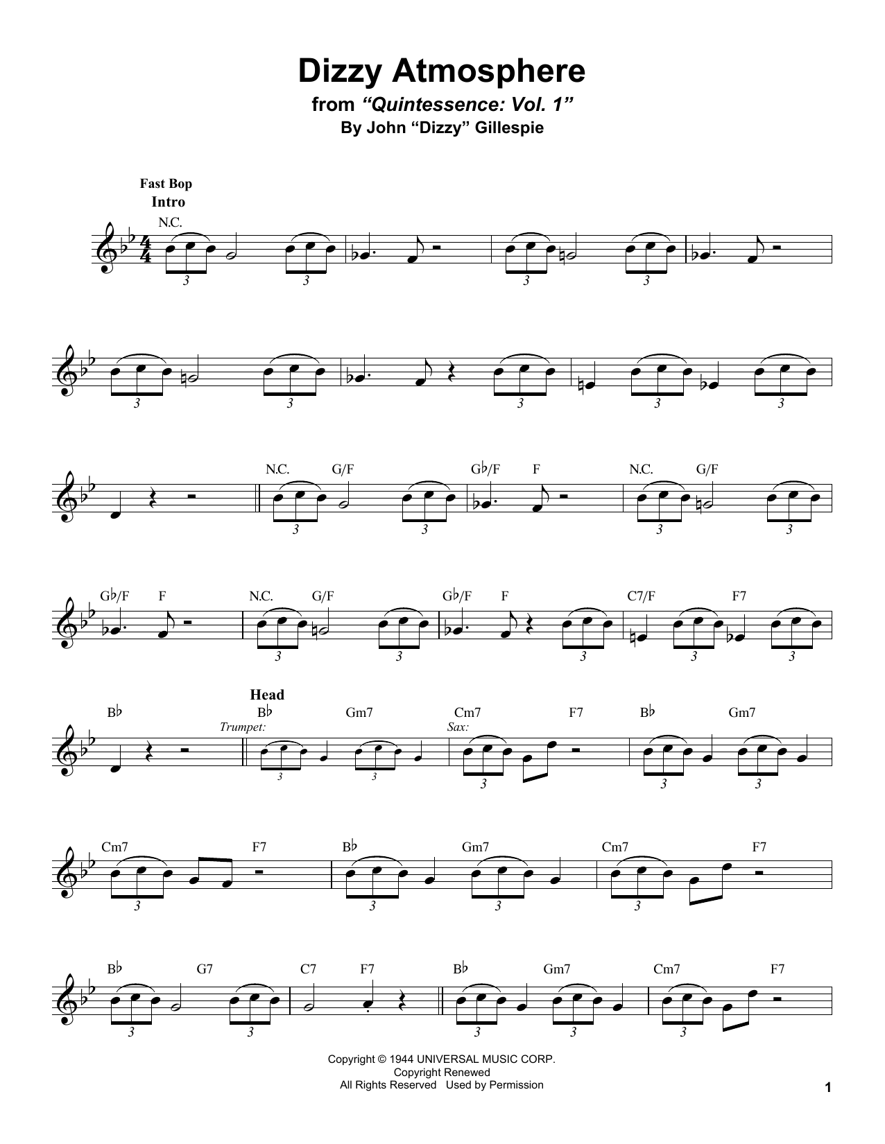 Stan Getz Dizzy Atmosphere Sheet Music