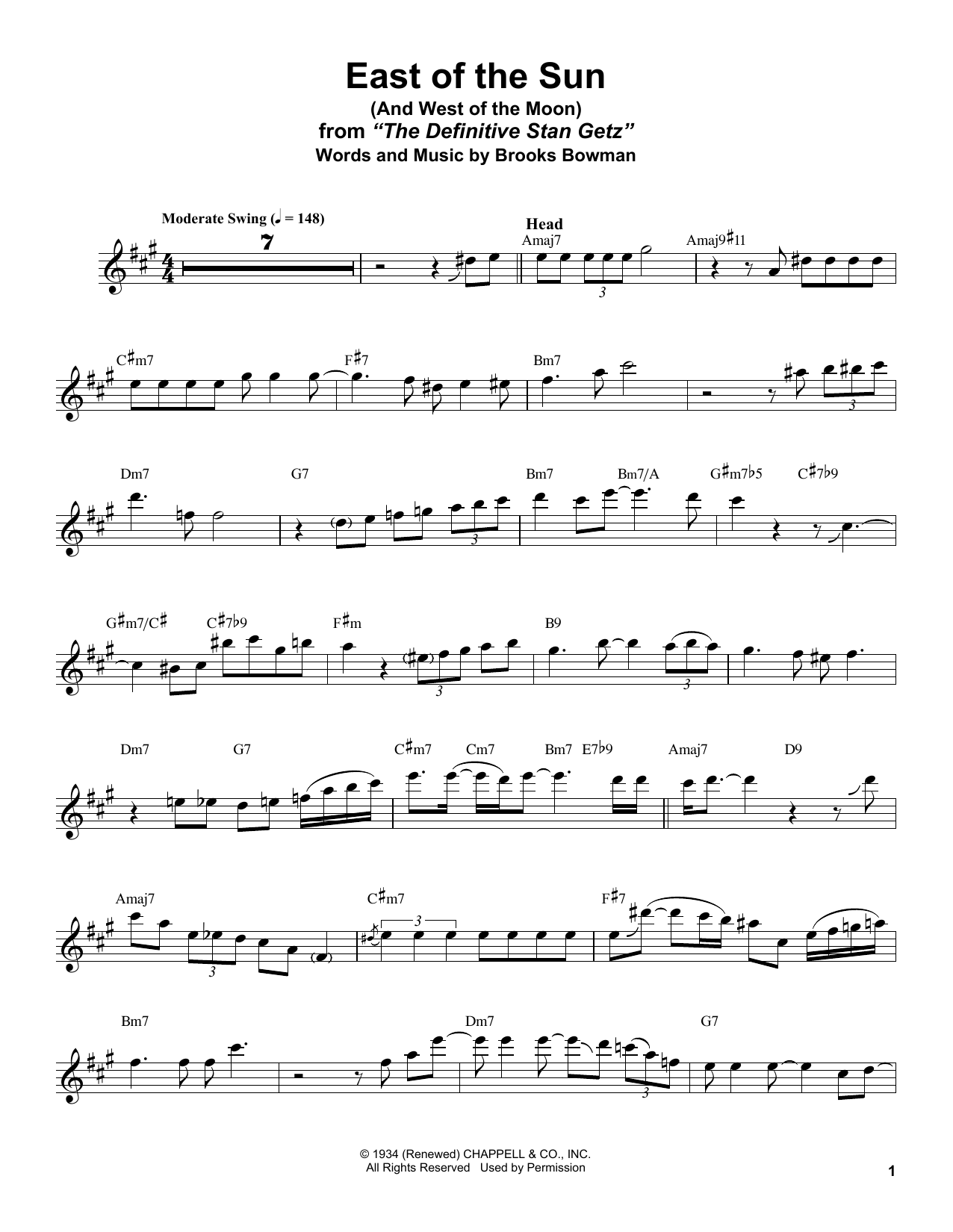 Stan Getz East Of The Sun (And West Of The Moon) Sheet Music