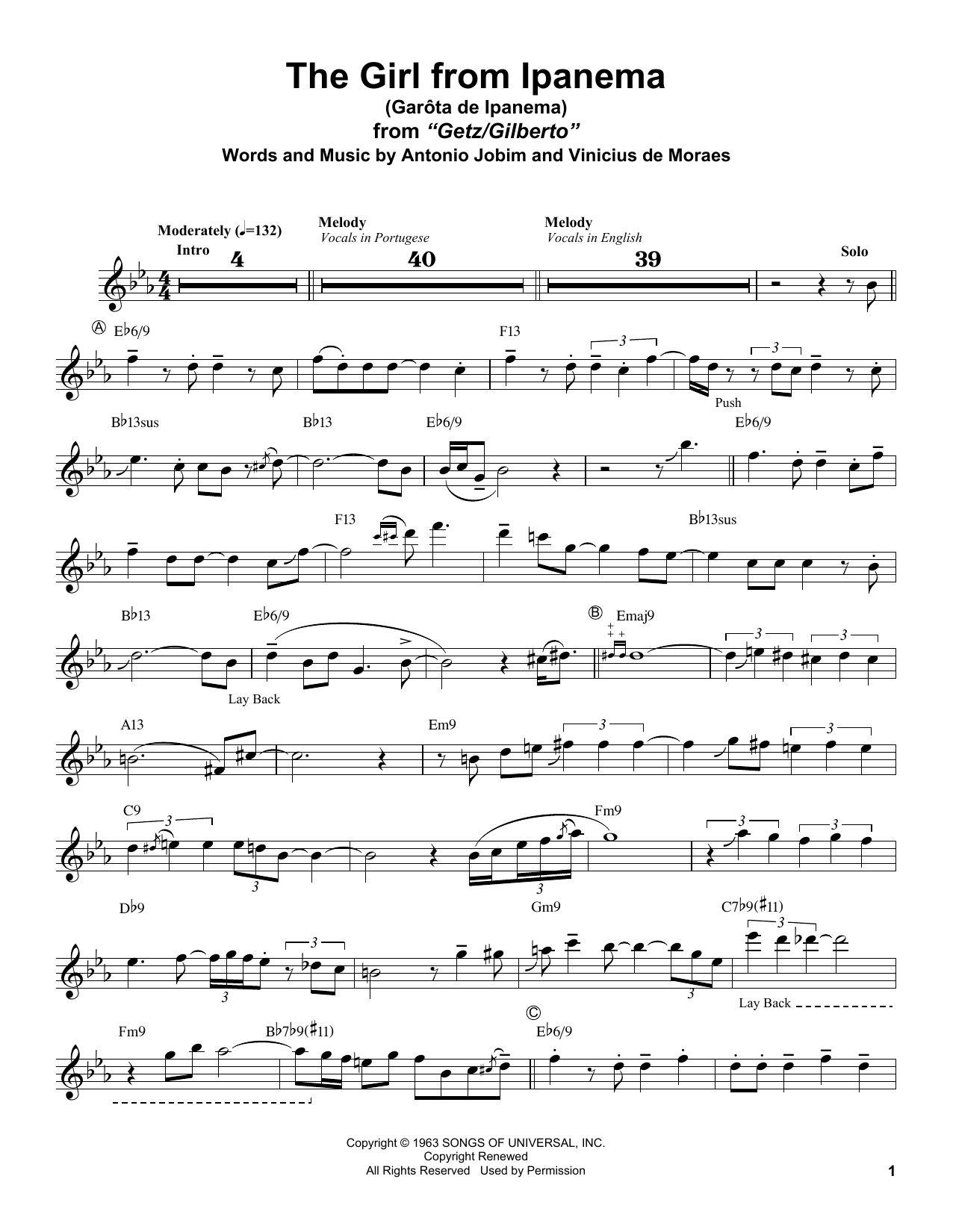 Stan Getz Garota De Ipanema Sheet Music