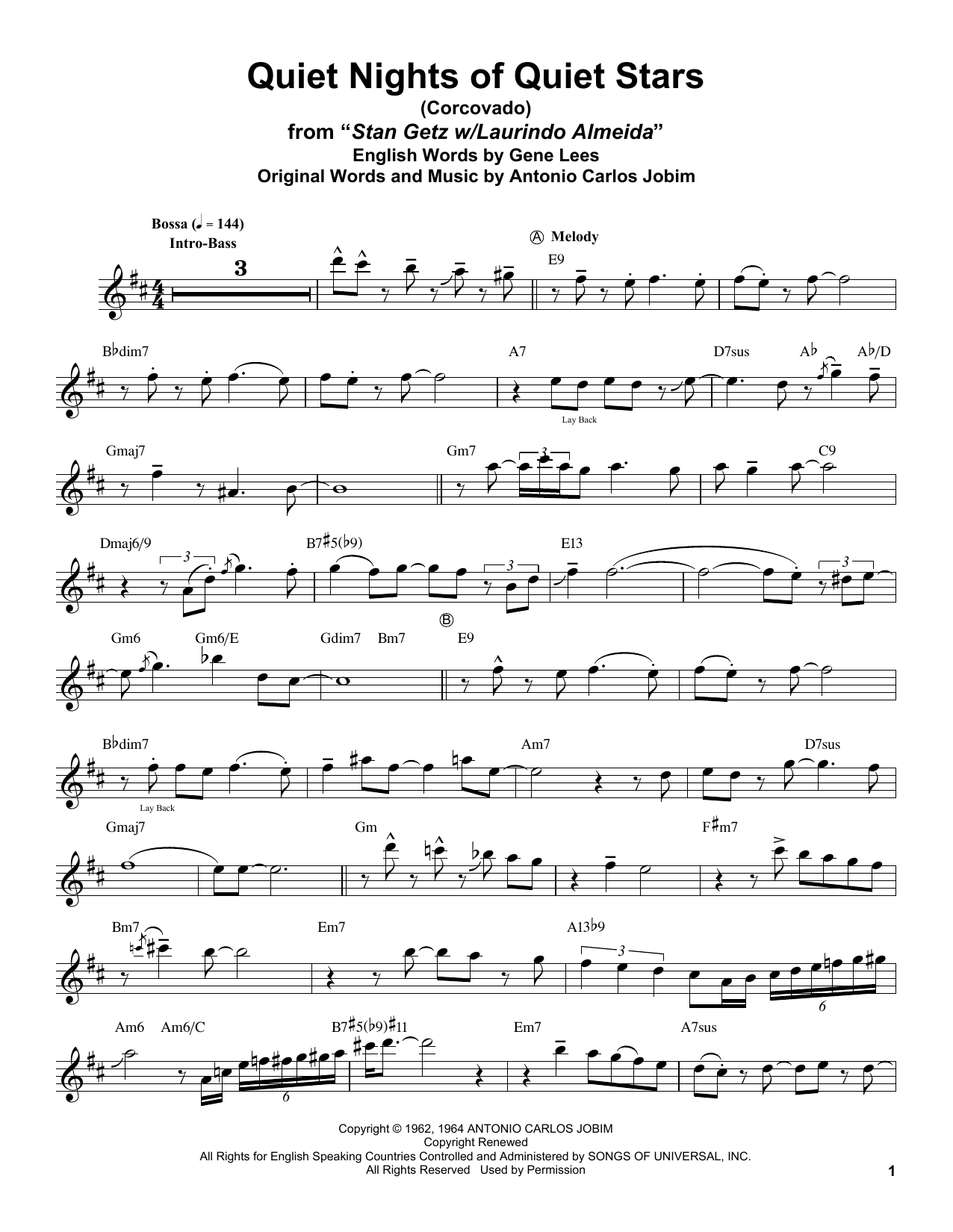 Stan Getz Quiet Nights Of Quiet Stars (Corcovado) Sheet Music