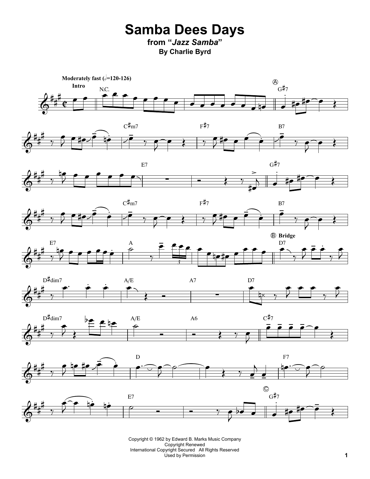 Stan Getz Samba Dees Days Sheet Music