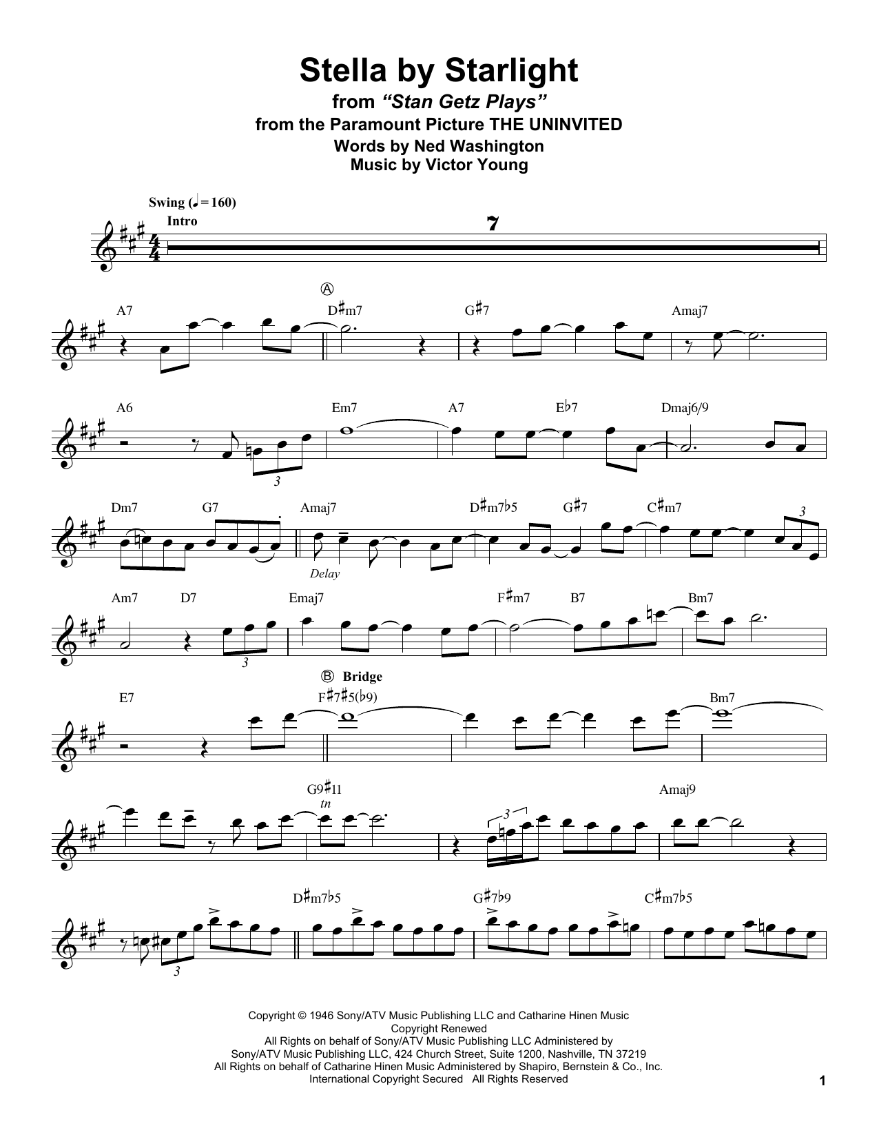 Stan Getz Stella By Starlight Sheet Music