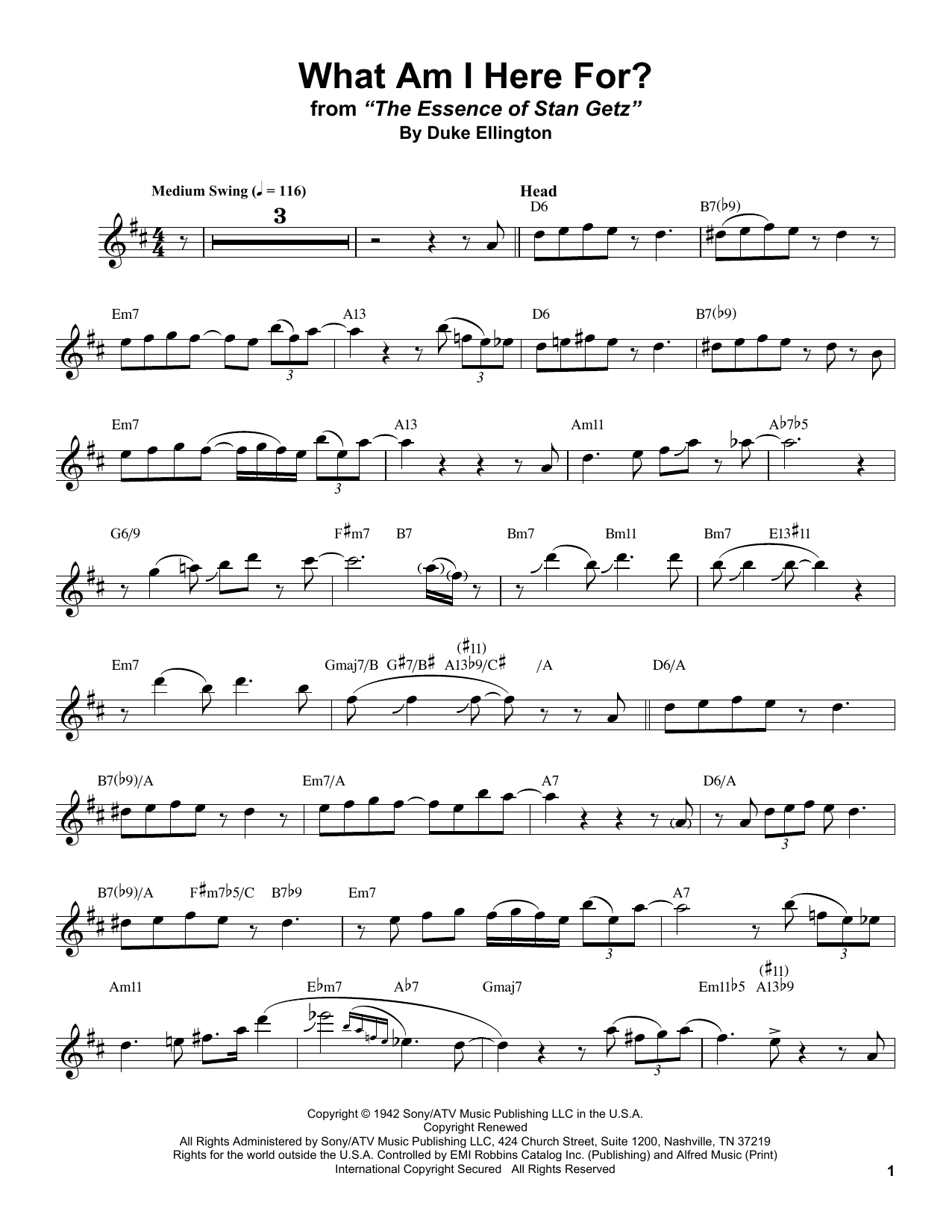 Stan Getz What Am I Here For? Sheet Music