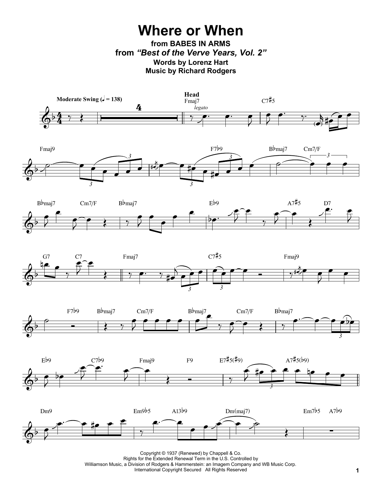 Stan Getz Where Or When Sheet Music