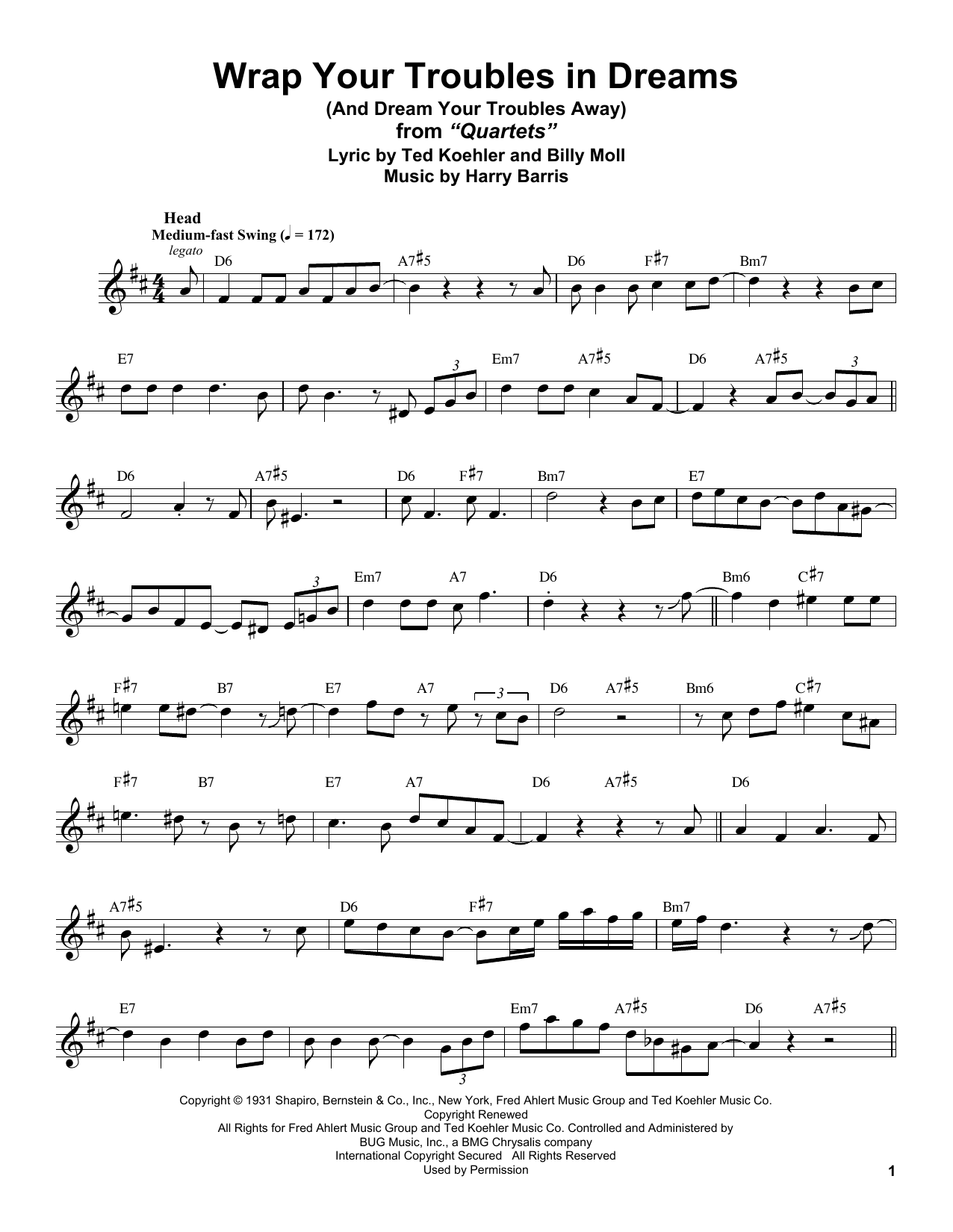 Stan Getz Wrap Your Troubles In Dreams (And Dream Your Troubles Away) Sheet Music