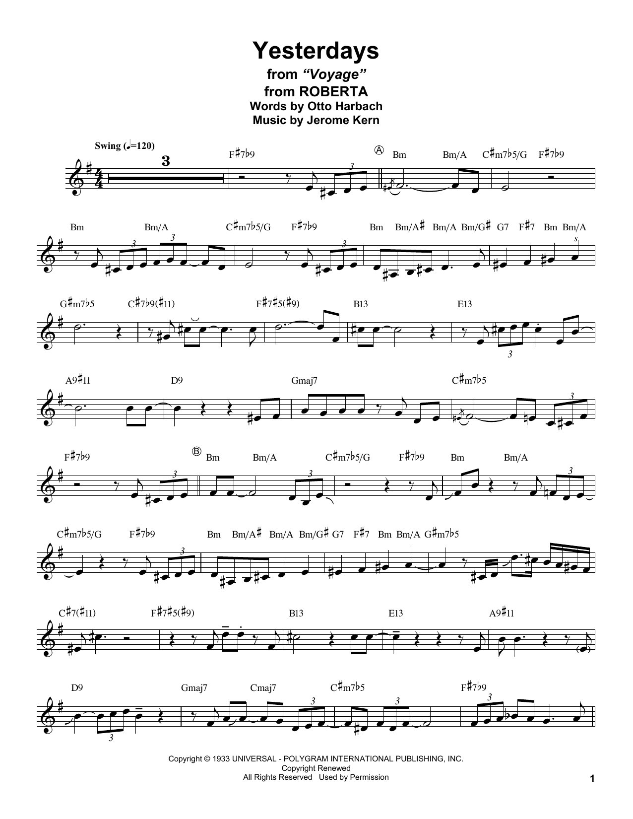 Stan Getz Yesterdays Sheet Music
