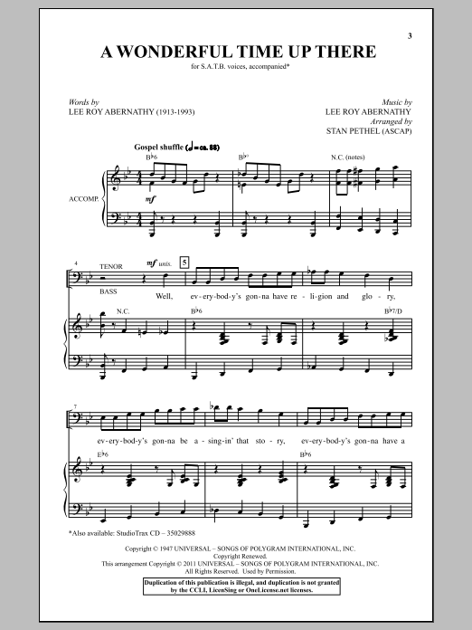 Stan Pethel A Wonderful Time Up There (Everybody's Gonna Have A Wonderful Time Up There) Sheet Music