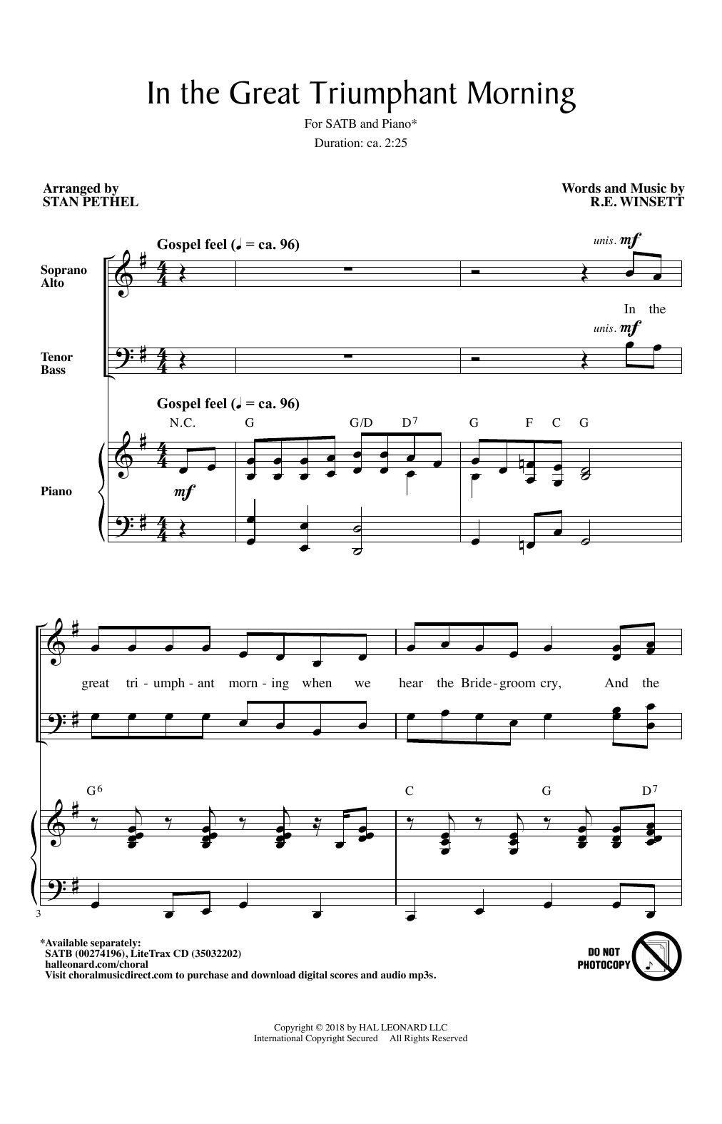 Stan Pethel In The Great Triumphant Morning Sheet Music