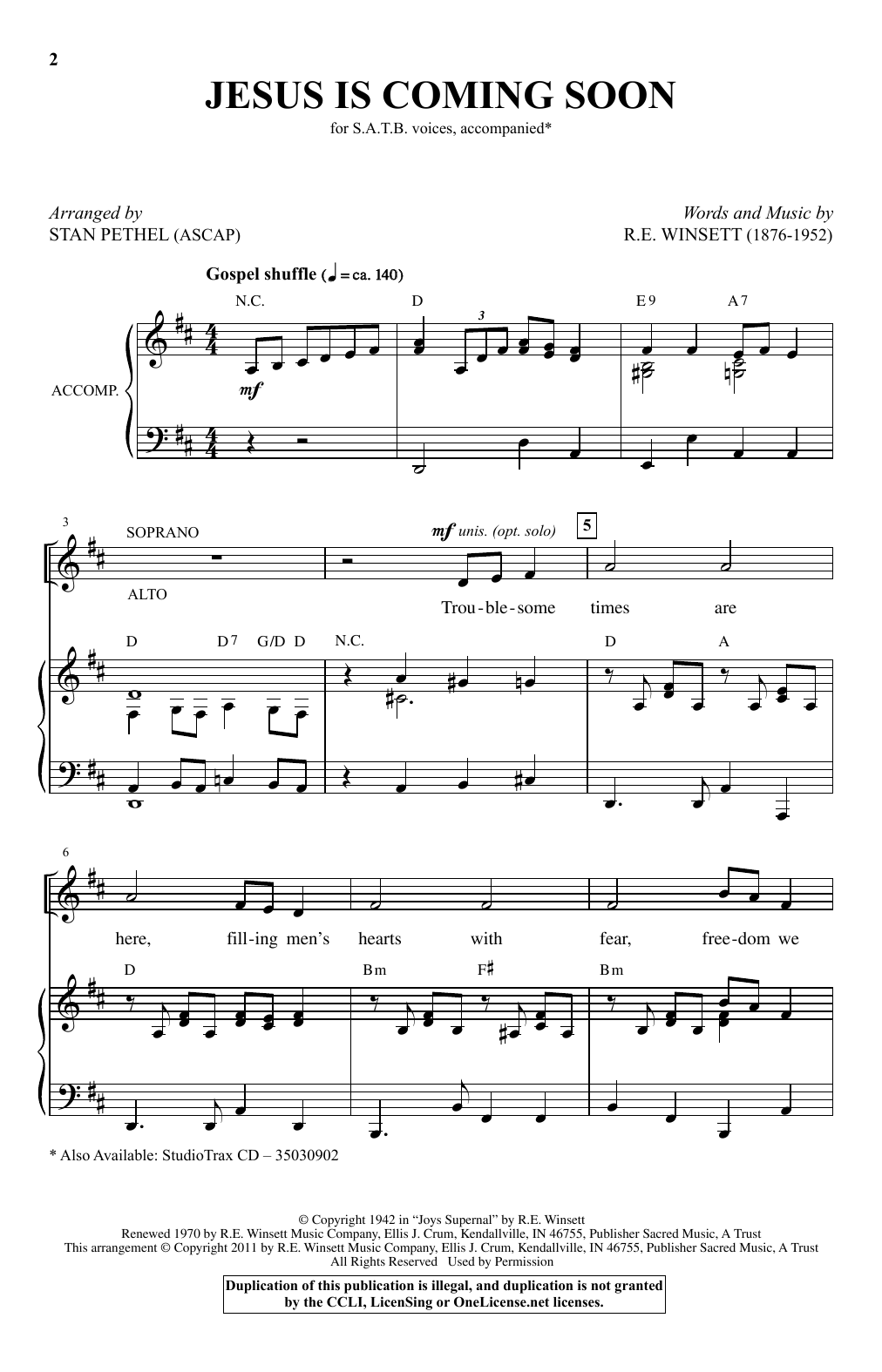 Stan Pethel Jesus Is Coming Soon Sheet Music