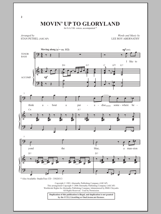 Stan Pethel Movin' Up To Gloryland (from Gospel Voices) Sheet Music