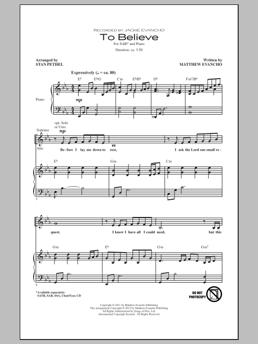 Stan Pethel To Believe Sheet Music