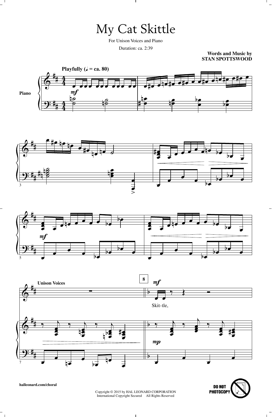 Stan Spottswood My Cat Skittle Sheet Music