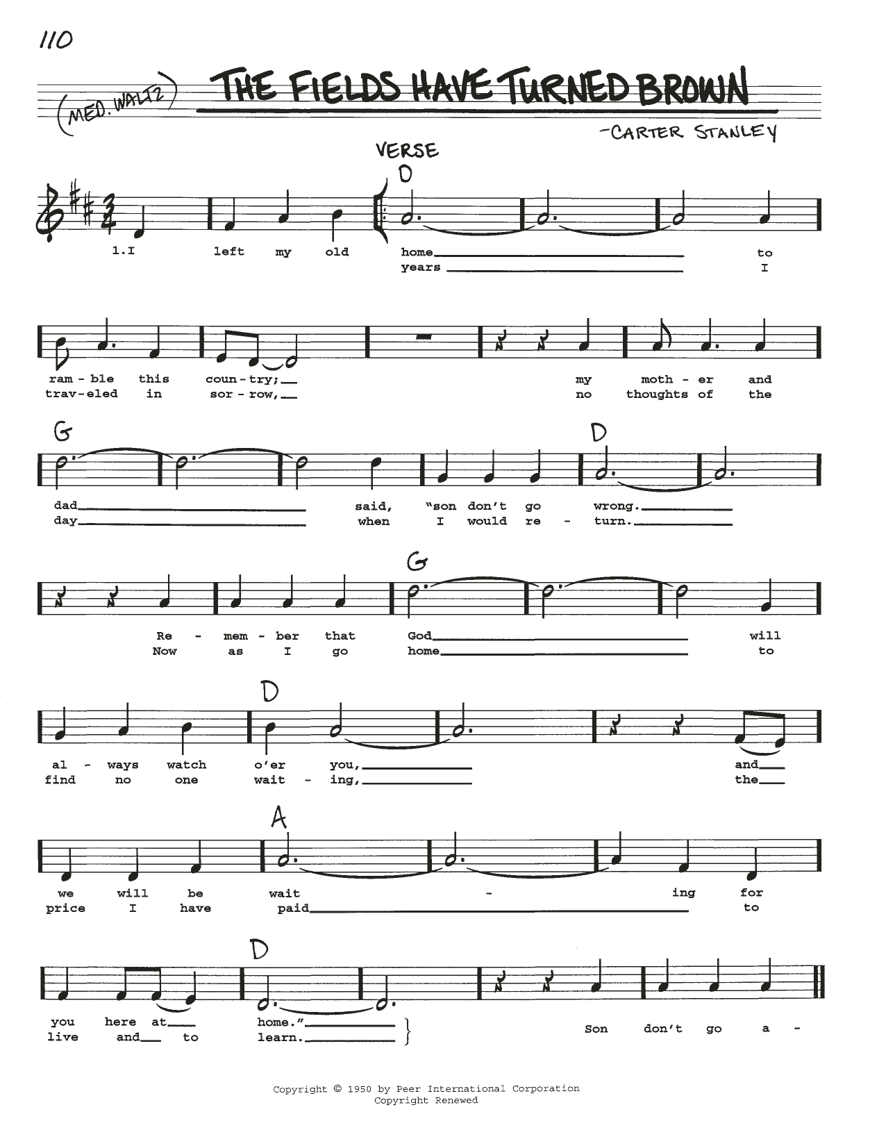 Stanley Carter The Fields Have Turned Brown Sheet Music