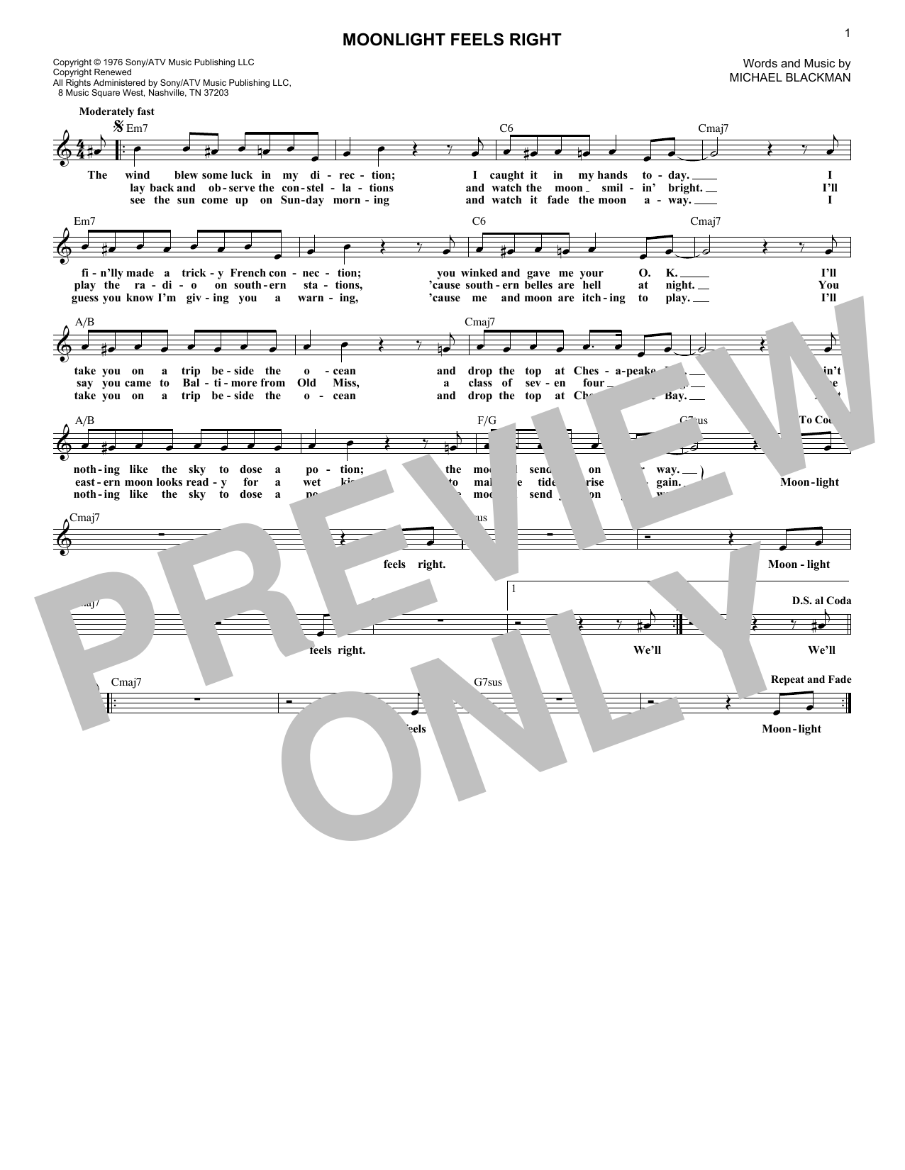 Starbuck Moonlight Feels Right Sheet Music