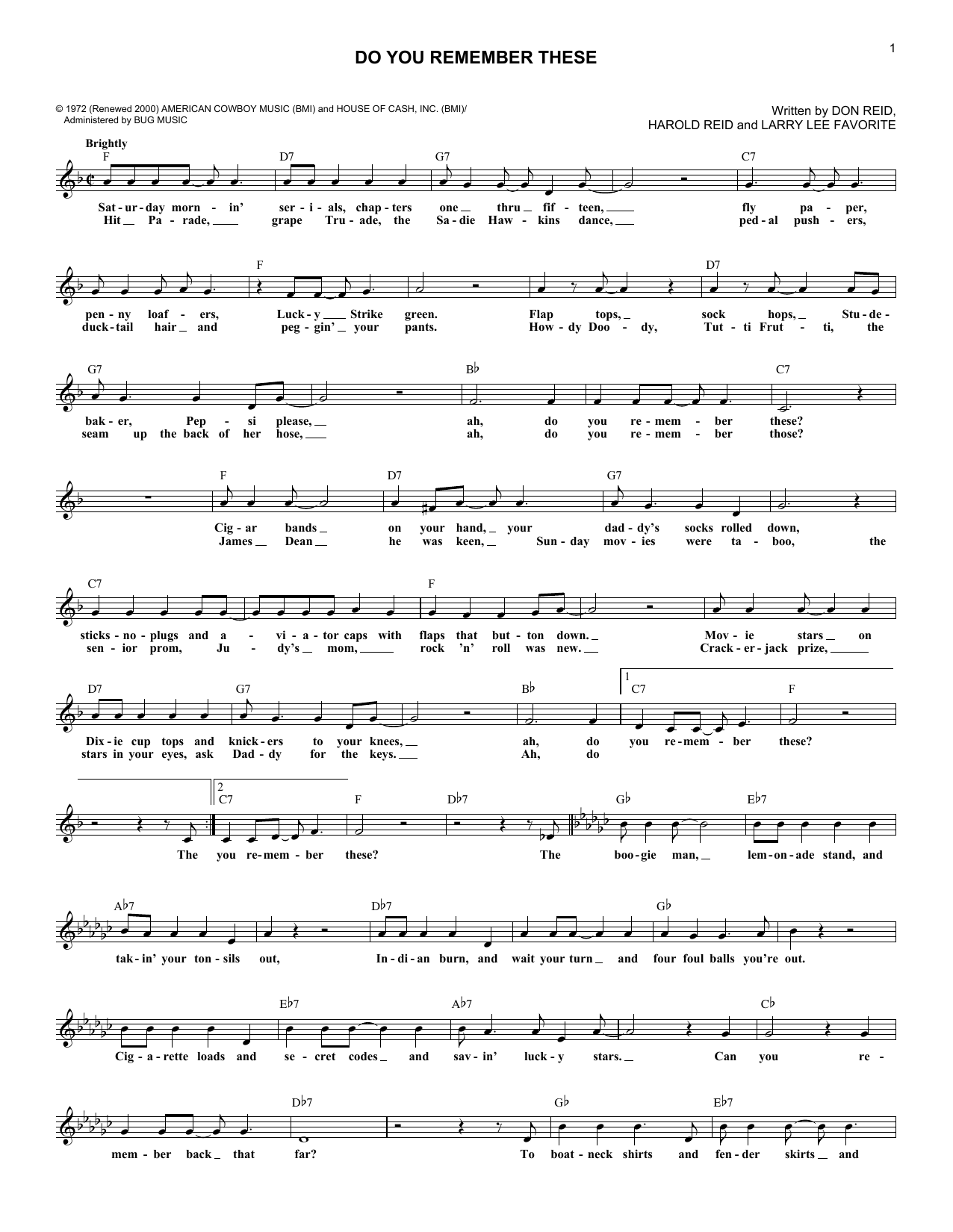 Statler Brothers Do You Remember These Sheet Music
