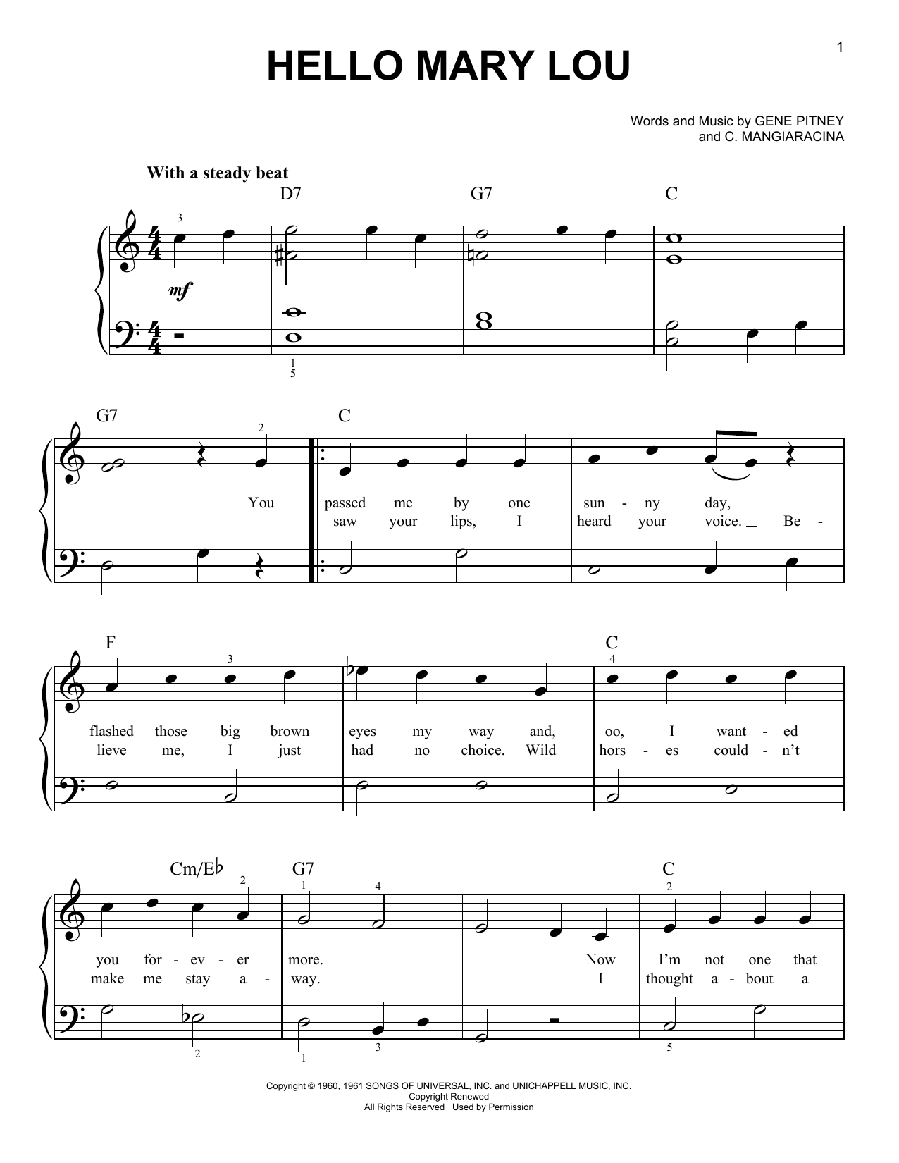 The Statler Brothers Hello Mary Lou Sheet Music