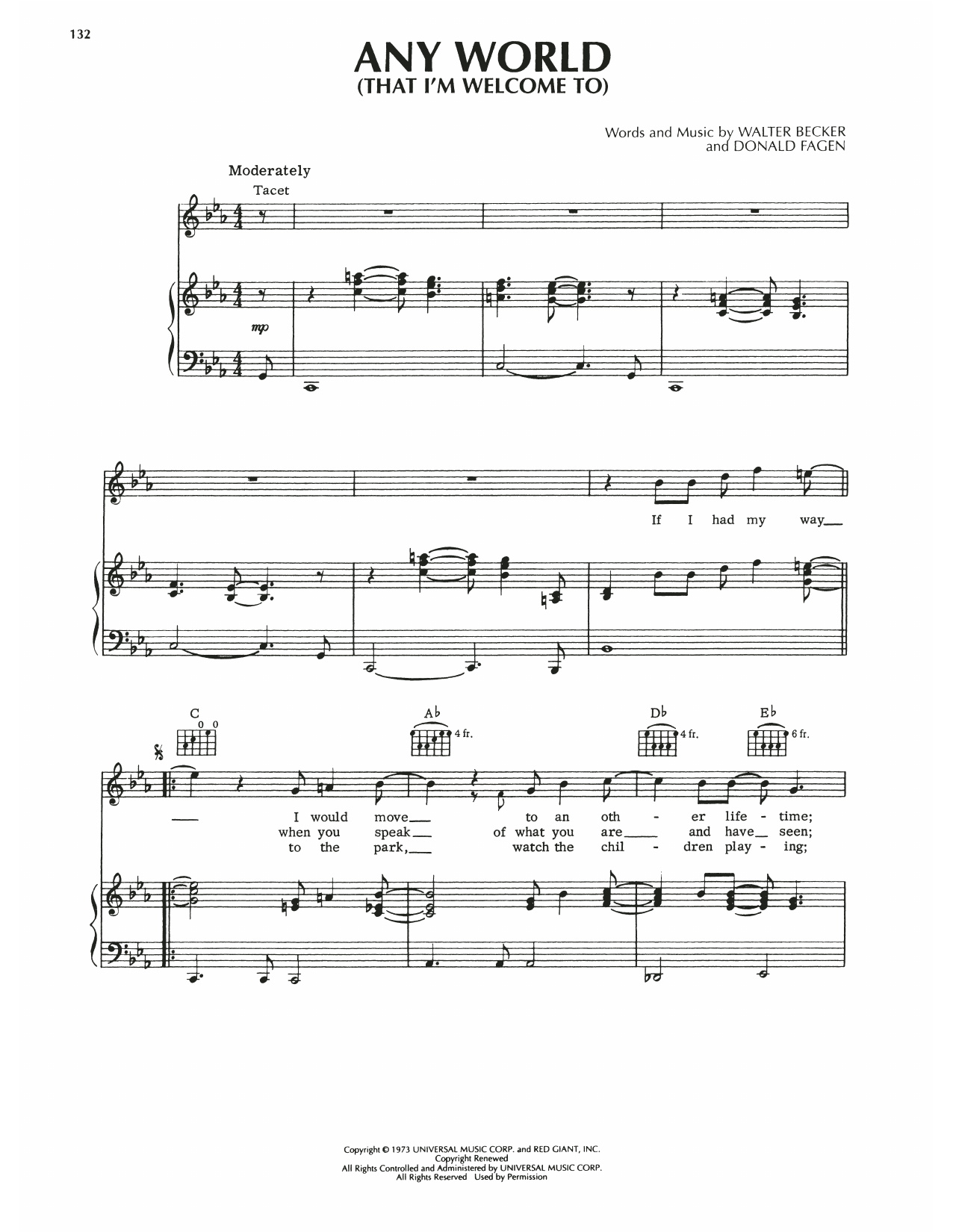 Steely Dan Any World (That I'm Welcome To) Sheet Music