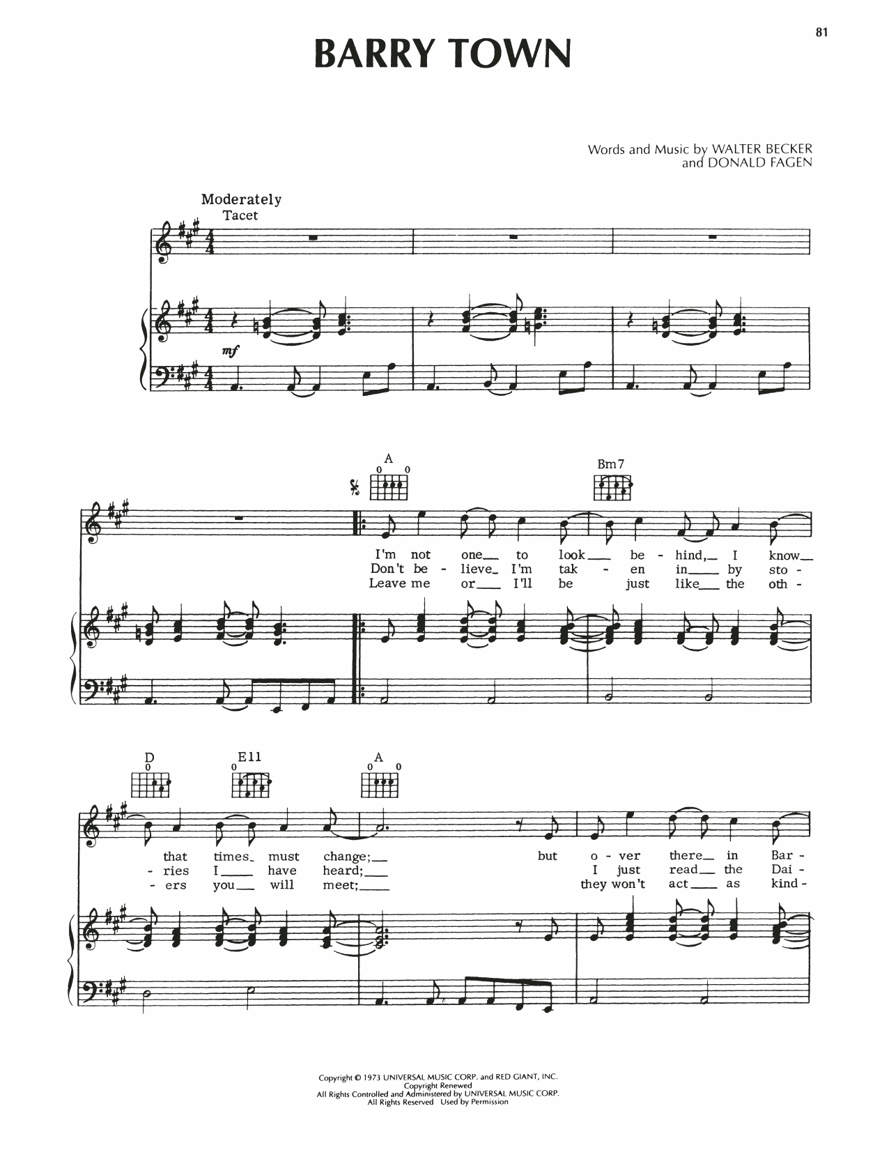 Steely Dan Barry Town Sheet Music