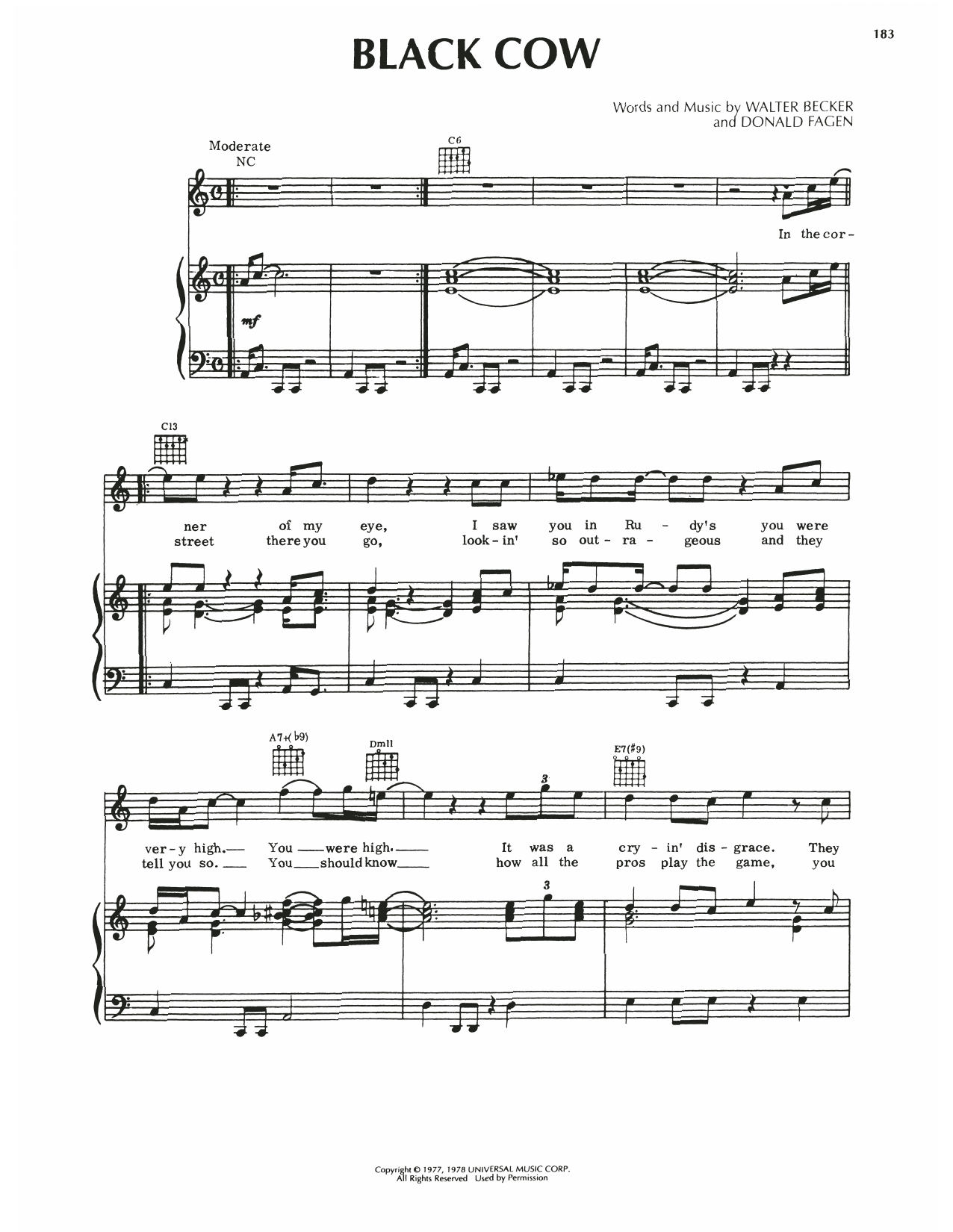 Steely Dan Black Cow Sheet Music