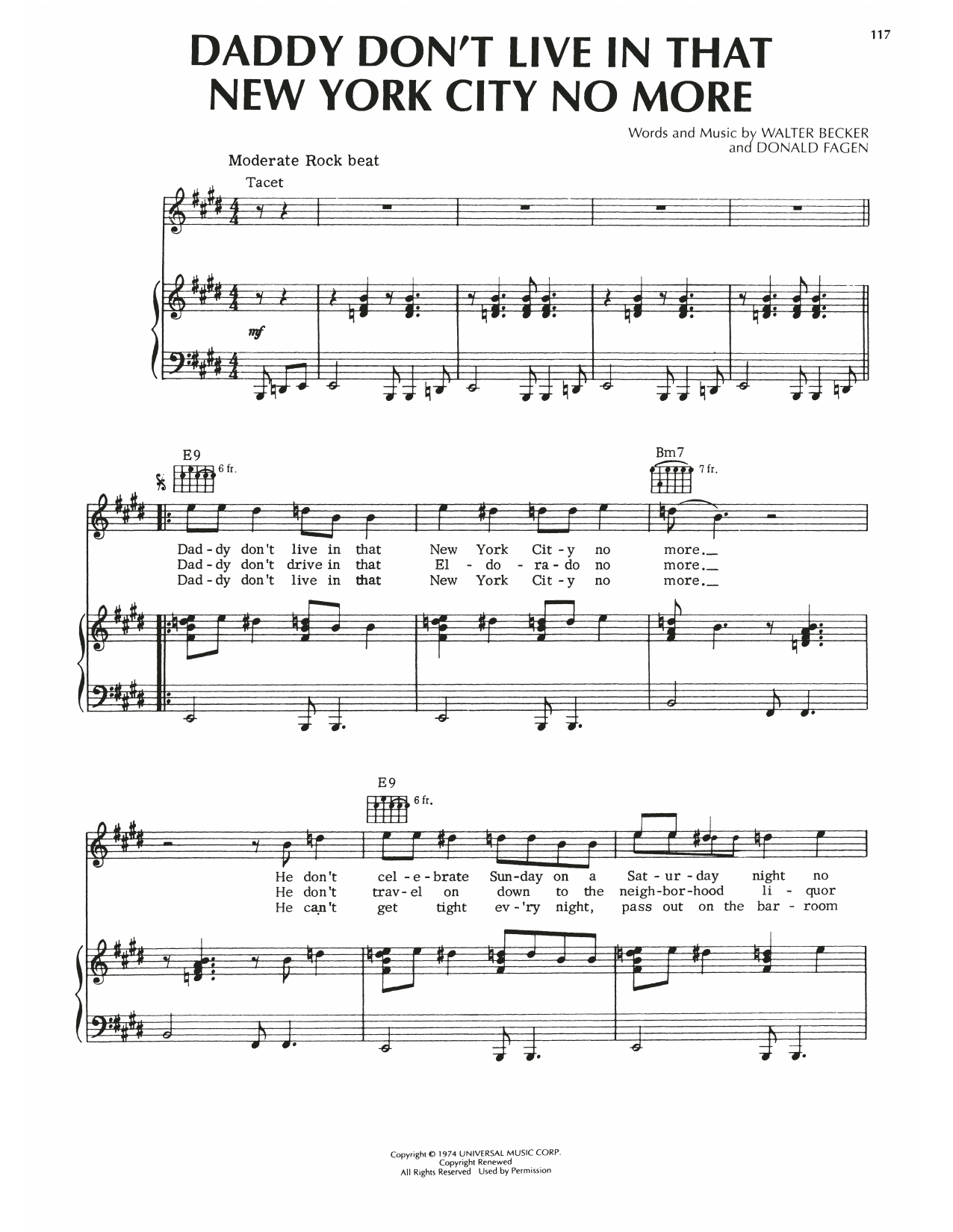 Steely Dan Daddy Don't Live In That New York City No More Sheet Music