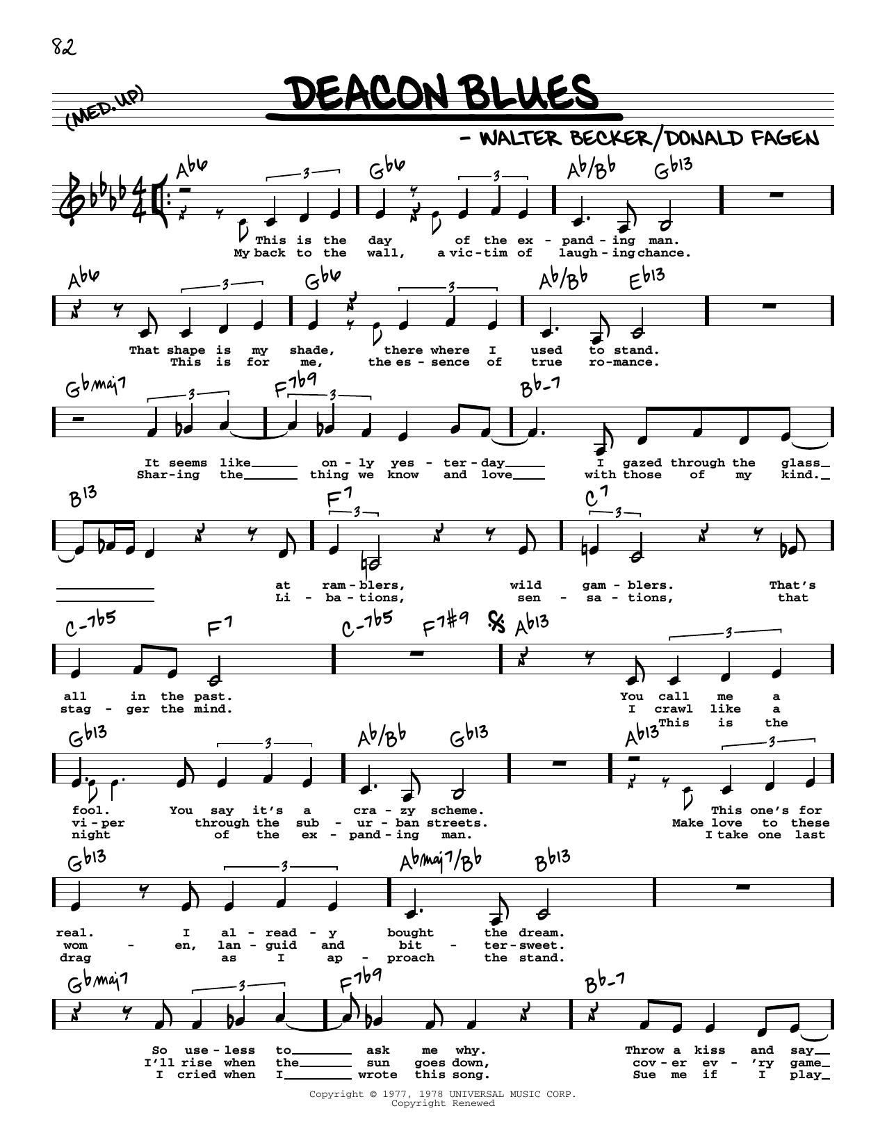 Steely Dan Deacon Blues (Low Voice) Sheet Music