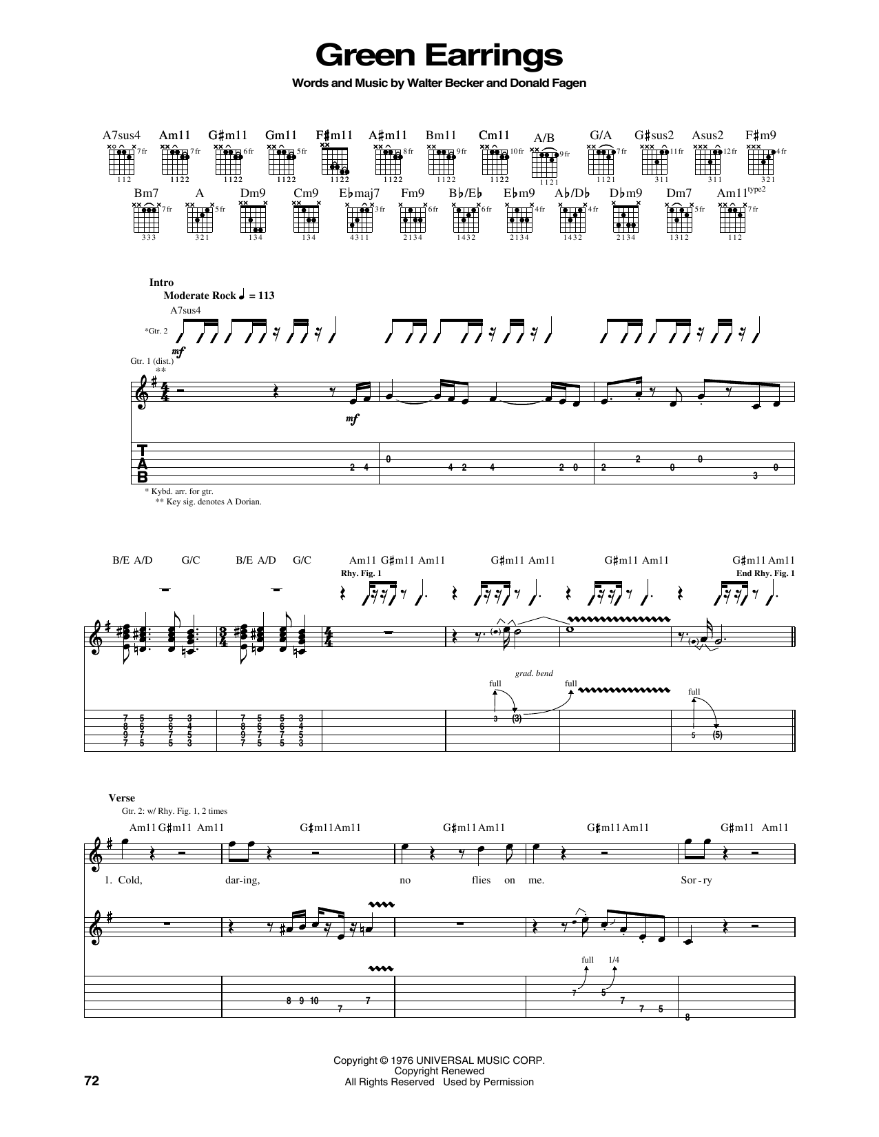 Steely Dan Green Earrings Sheet Music