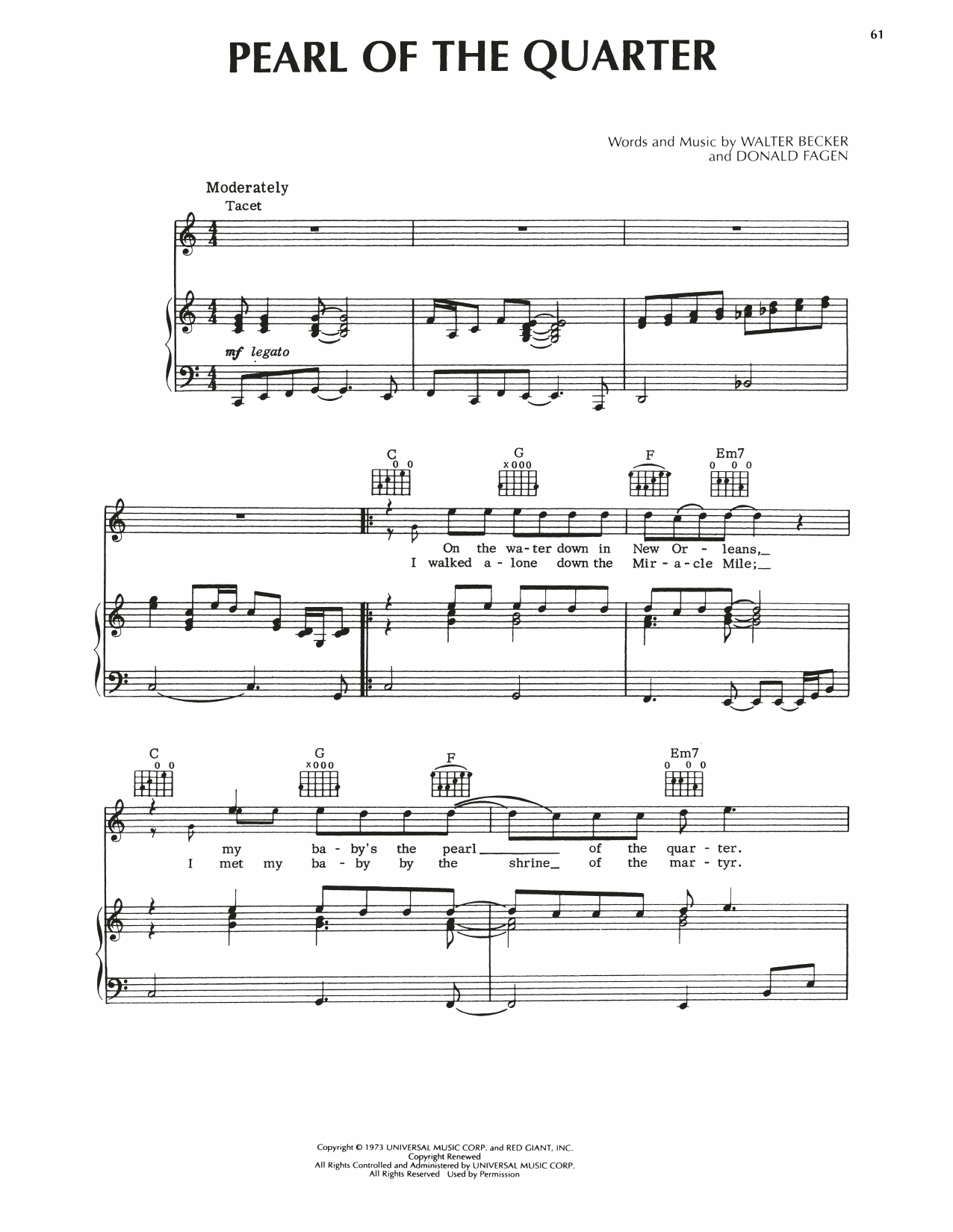 Steely Dan Pearl Of The Quarter Sheet Music