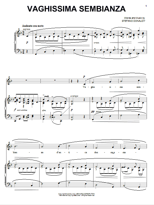 Stefano Donaudy Vaghissima Sembianza Sheet Music