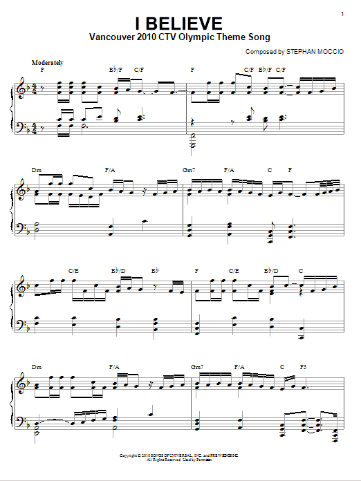 Stephan Moccio I Believe Sheet Music