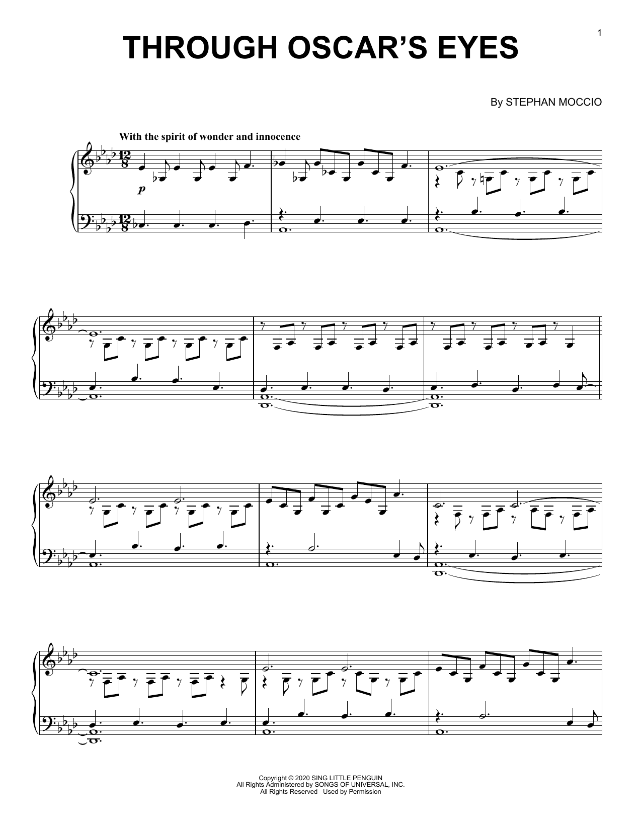 Stephan Moccio Through Oscar's Eyes Sheet Music