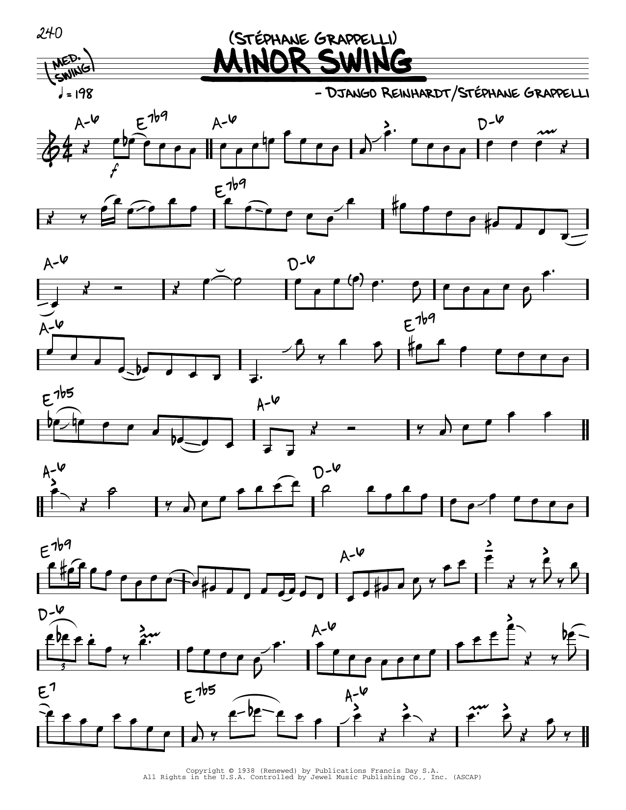 Stephane Grappelli Minor Swing (solo only) Sheet Music